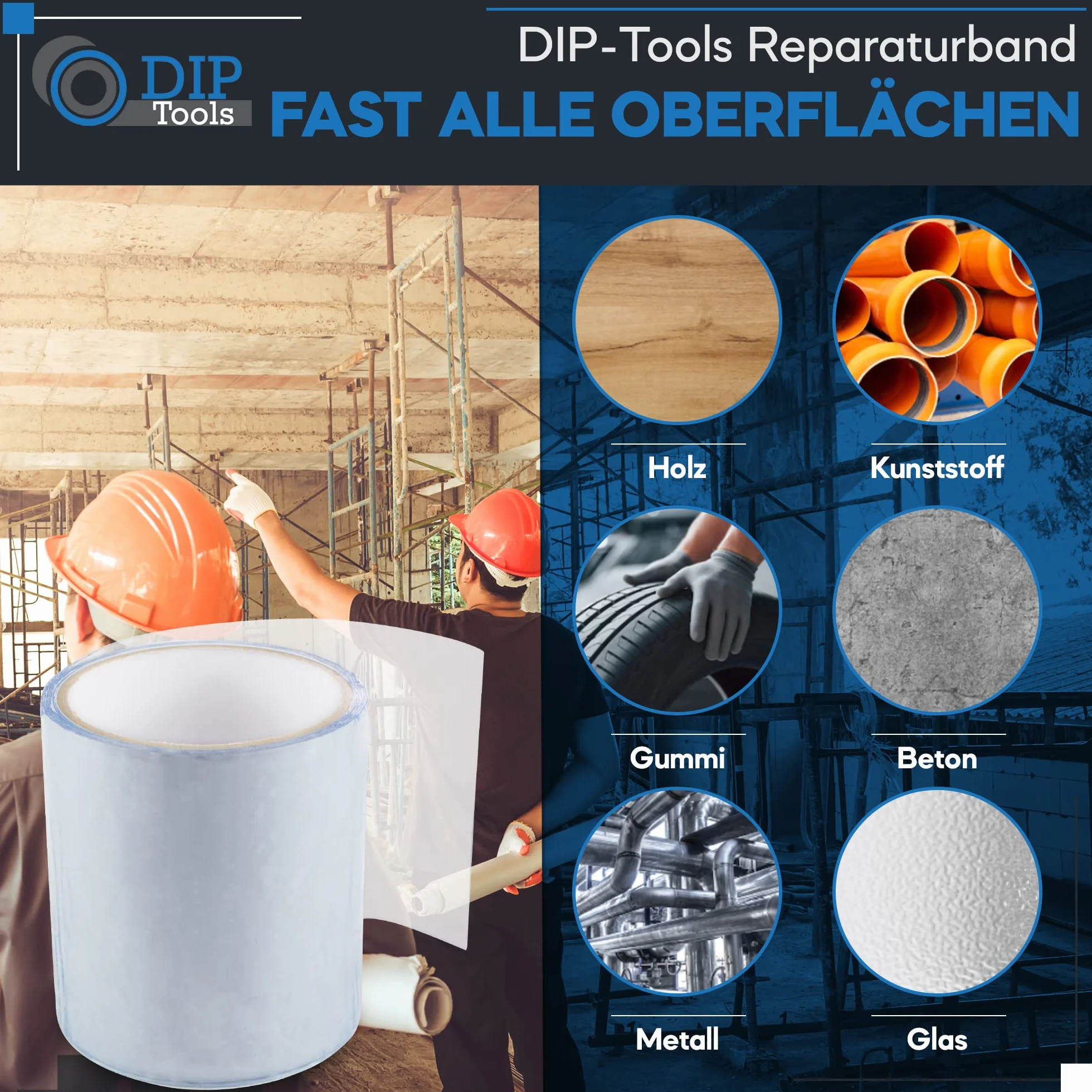 DIP Tools Ruban de réparation étanche 2x1.5m transparent