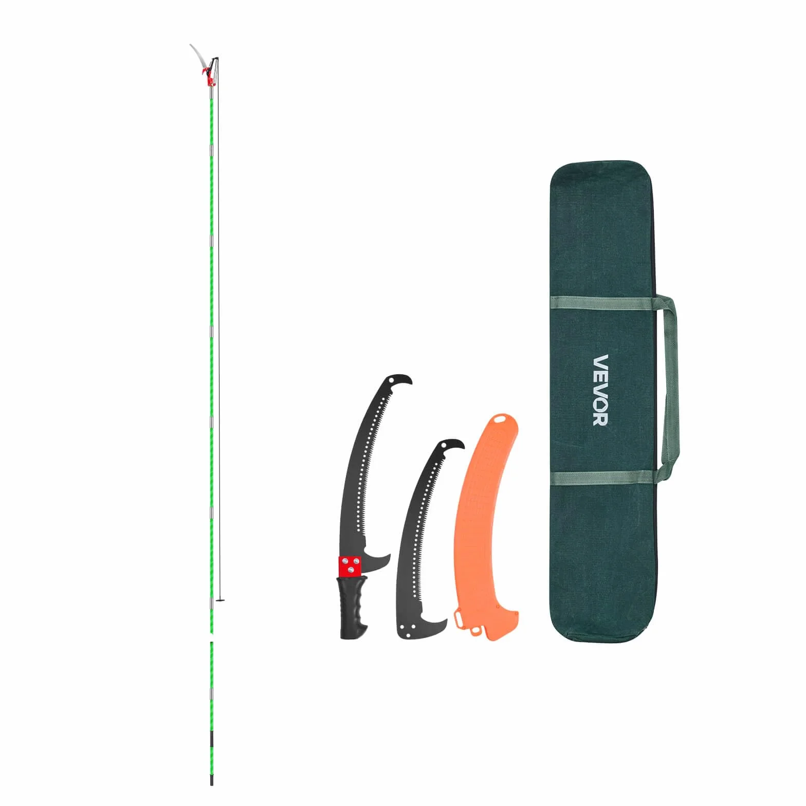 VEVOR Scie à Élaguer Extensible, 2,15-8,09 m, Scie sur Perche Manuelle, Lame Acier Tranchante, avec Ciseaux, 8 Perches Fibre de Verre, Outil Élagage pour Tailler Branches Hautes, Palmiers, Arbustes