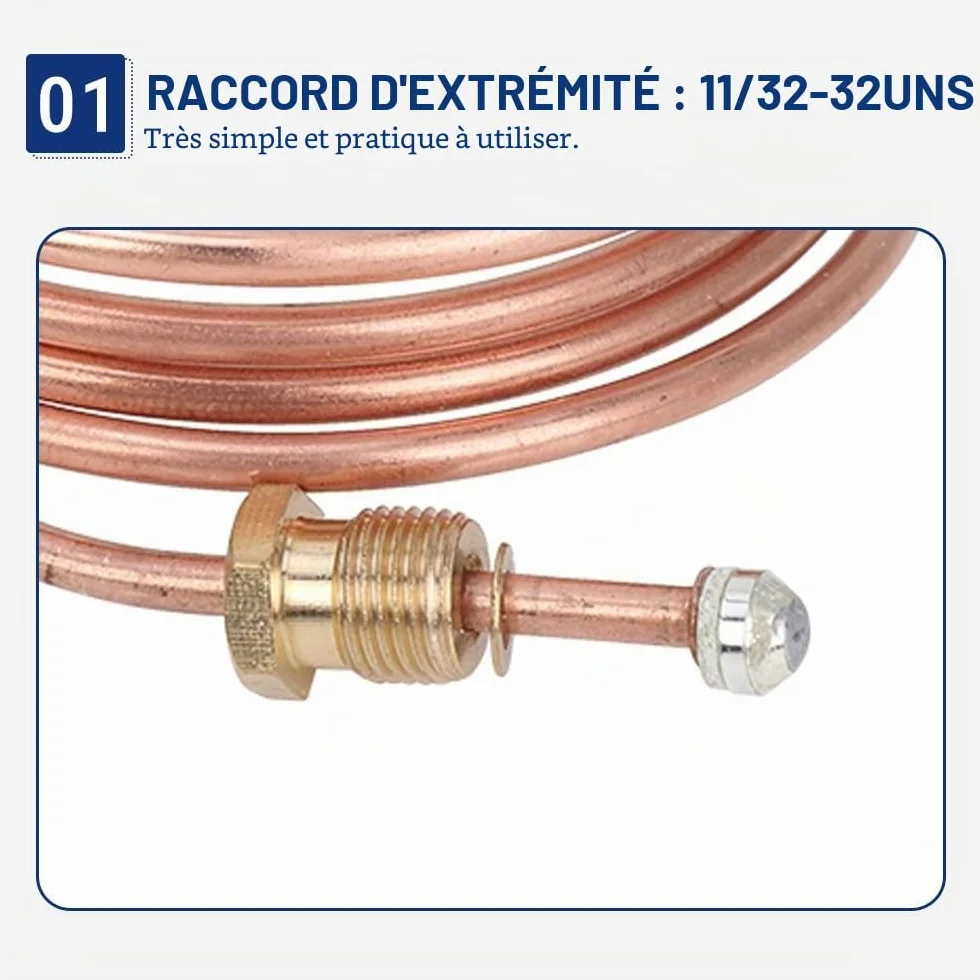 Kit Thermocouple à Gaz Universel 90cm M6x0.75 Métal Filetage pour Chauffage