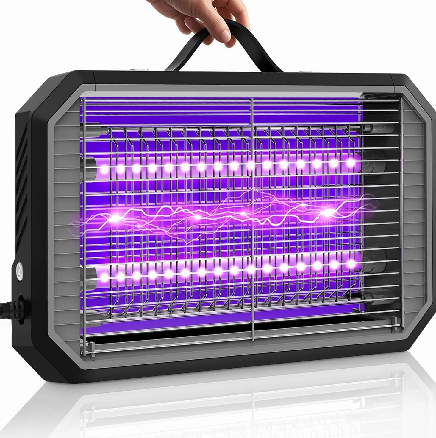 Lampe Anti Moustique Intérieur 4200V Tue Mouche Électrique UV Double LED Câble 1,3m Sans Chimie Grille Sécurité Enfants Animaux