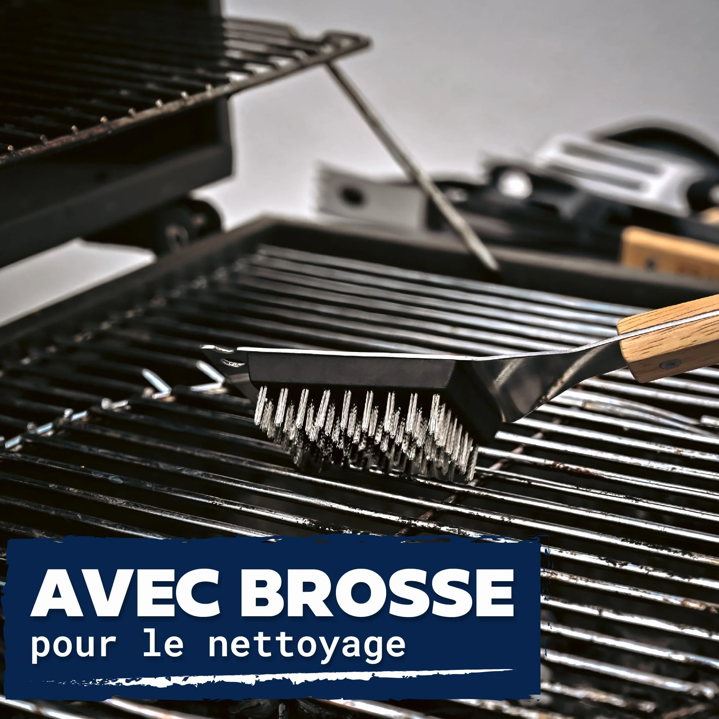 Kit Barbecue Ustensiles 4 Pièces Acier Inoxydable et Bois avec Sac de Transport - Coffret Cadeau BBQ Gaz