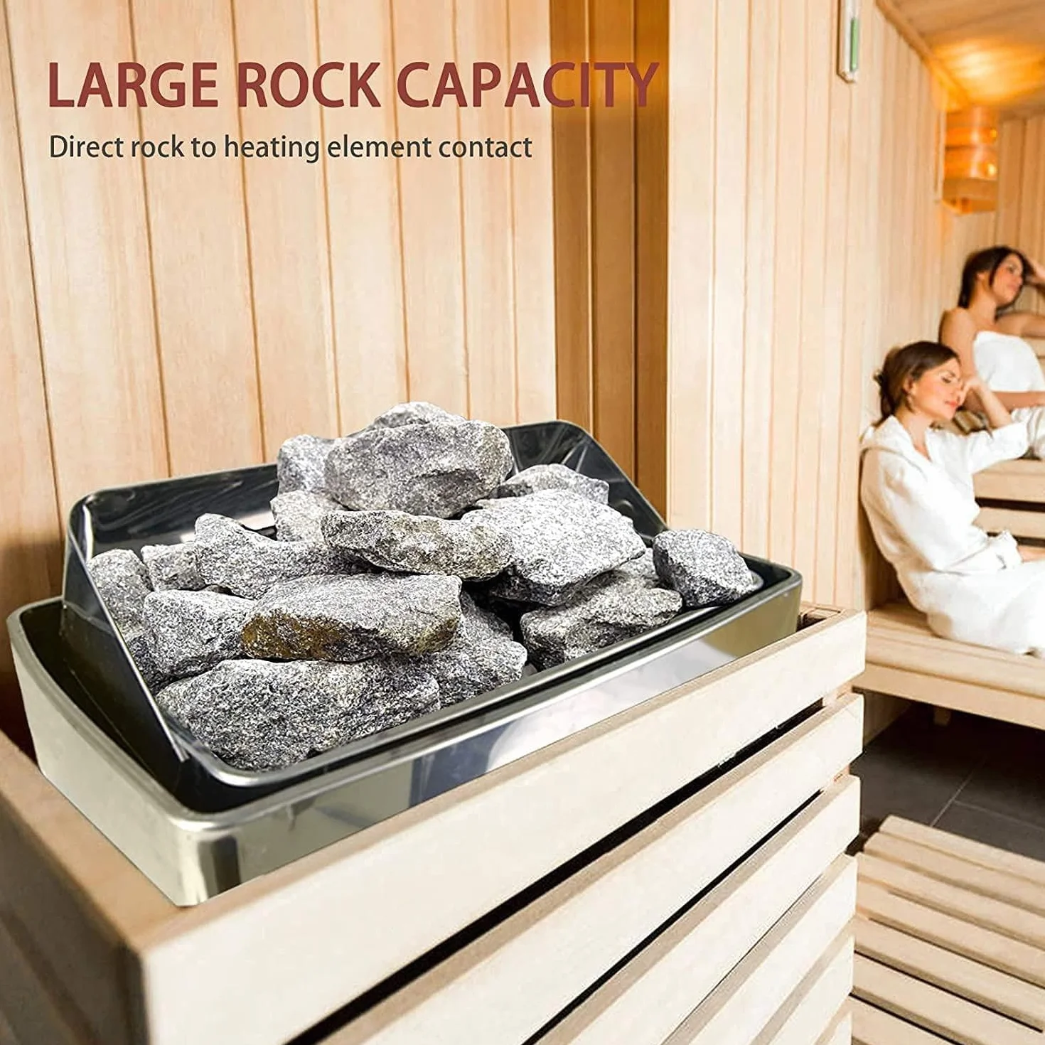 Poêle de Sauna Électrique Portable Inox, 6 kW, Contrôleur Intégré, 80℃ Max, pour Sauna 5-9 m³, Utilisation Commerciale de Douche Spa Hôtel, Pierres Non Incluses