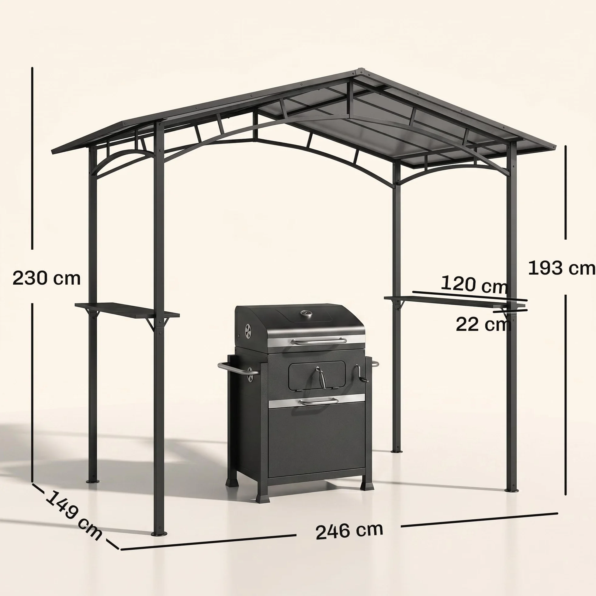 Outsunny Pavillon Jardin 2,5 x 1,5 m Abri Barbecue Toit Polycarbonate Métal Noir