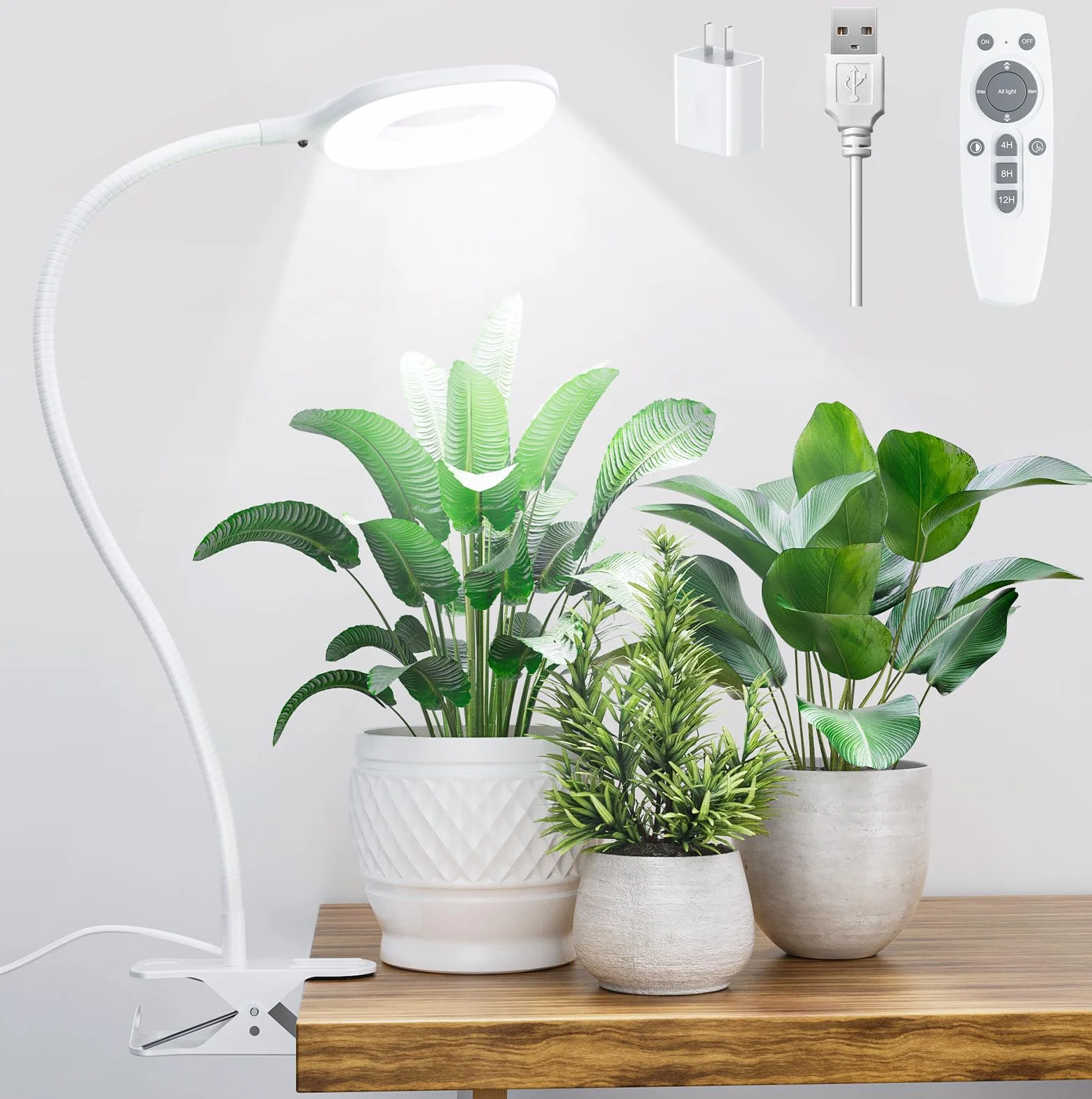 Lampe Horticole LED à Spectre Complet 10W 56 LEDs, Lampe de Croissance Plantes d’Intérieur avec Pince, Col de Cygne Flexible, Minuterie 4/8/12H, 3 Modes