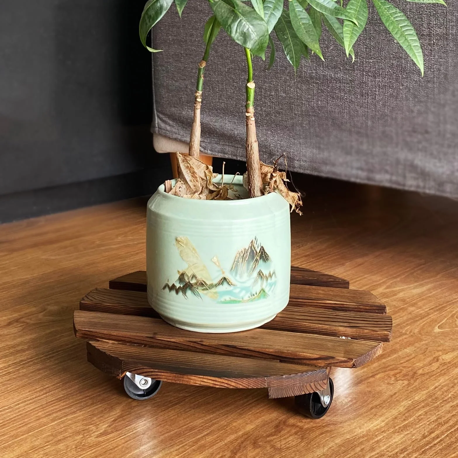 Lixiluxia Porte Plante à roulettes, Support Plante Exterieur Bois Massif, Capacité Charge 80kg