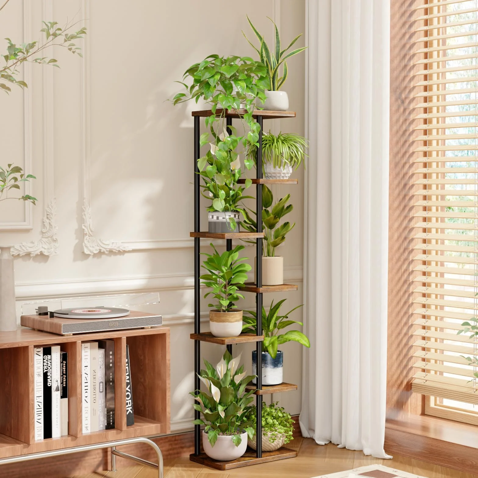 Bamworld Support Plantes Interieur 7 Niveaux Métal Étagère à Fleurs Brun