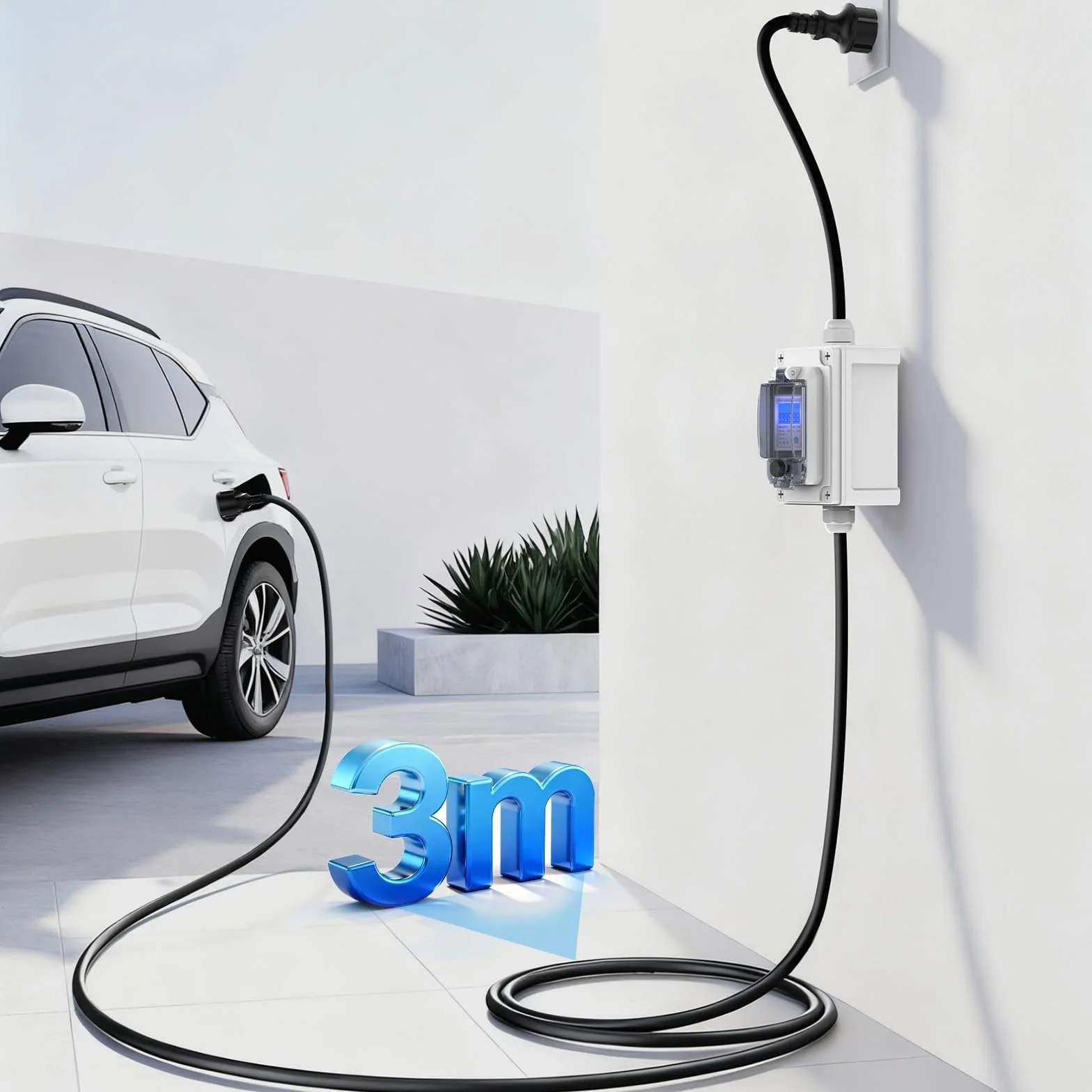 BreeRainz Compteur de courant numérique mobile 60 A 230 V, compteur électrique étanche IP67 kilowatts avec prise CEE Schuko universelle, fonction mémoire de coupure de courant, pour appareils