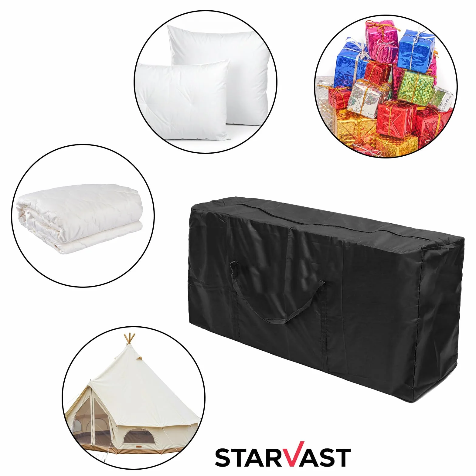STARVAST Lot de 2 Sacs de Rangement pour Coussins de Jardin - Housse de Protection Oxford avec Poignée - Noir 173 cm