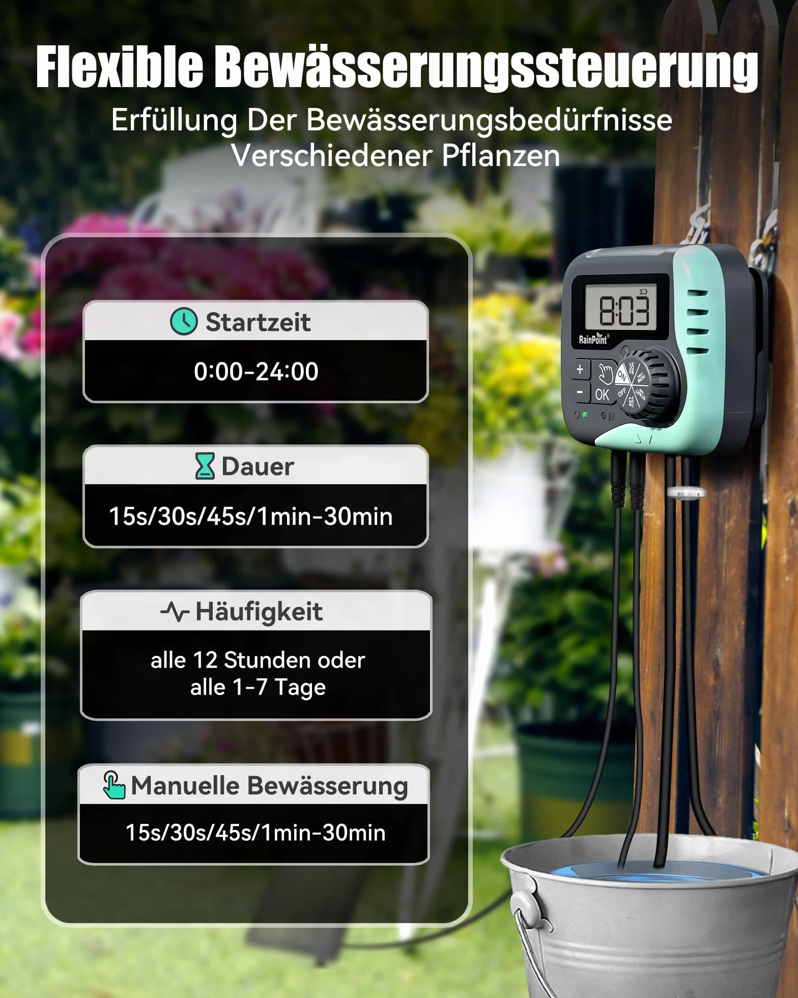 RAINPOINT Kit d'Arrosage Goutte à Goutte Solaire Automatique 45 L/H Pompe Programmable 2600 mAh