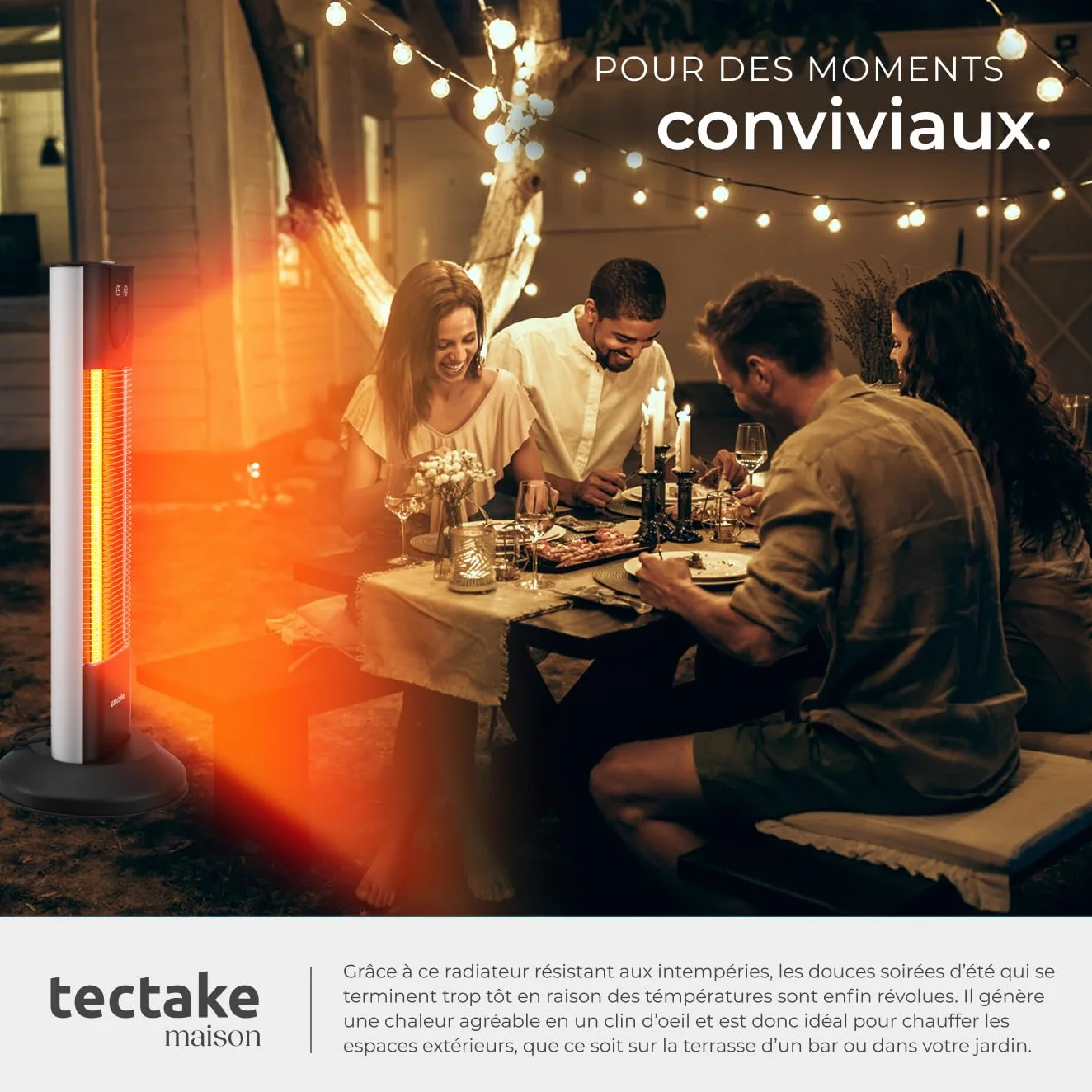 Tectake Chauffage Électrique Infrarouge Silencieux 500W 1000W 1500W Chauffage Extérieur Terrasse