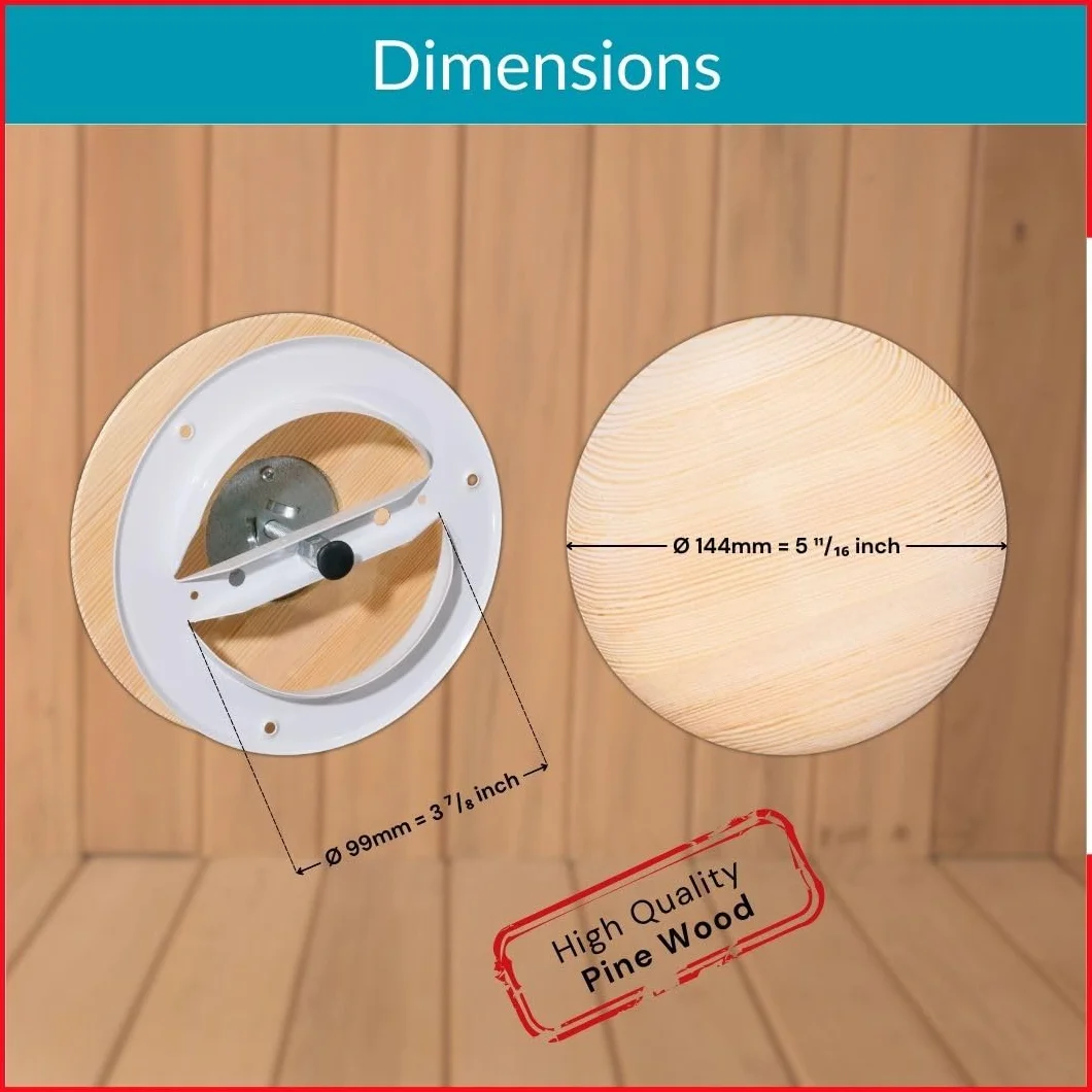 Diffuseur d’Air pour Sauna en Bois de Pin 100 mm – Bouche de Ventilation Ronde pour Mur ou Plafond
