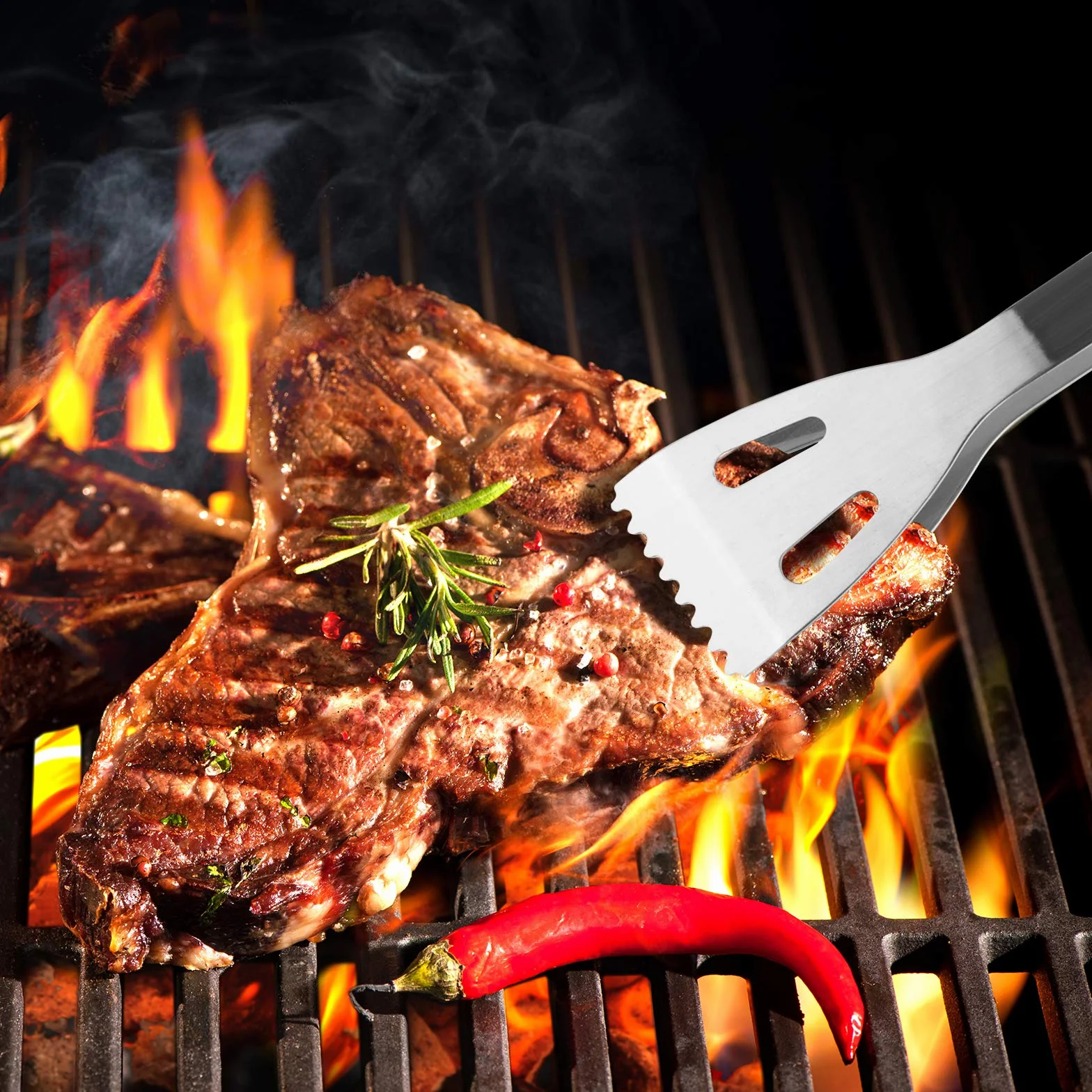 Kit Barbecue en Acier Inoxydable 5 Pièces Ustensiles pour Grillades