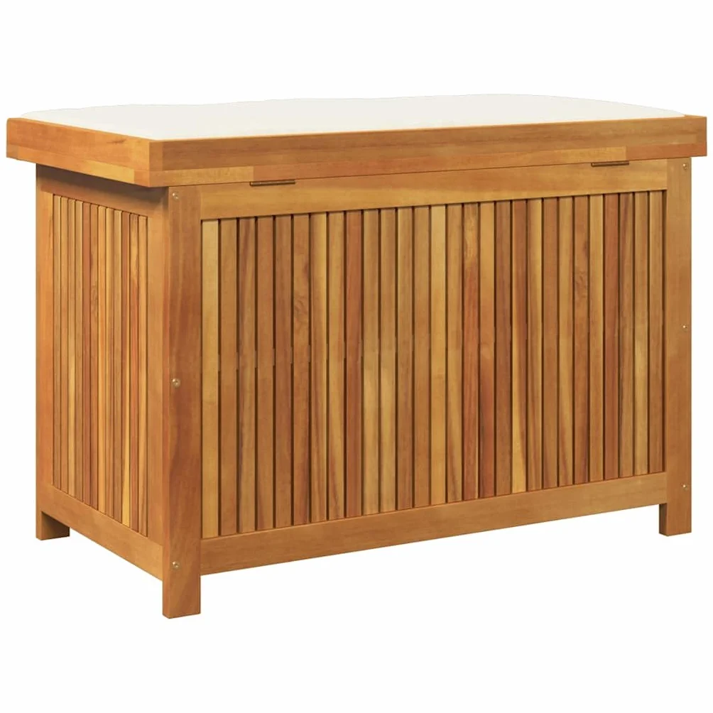 Banc de Rangement Extérieur avec Coussin Coffre en Bois d'Acacia Massif pour Jardin Patio (Blanc crème 90x50x60,5 cm)