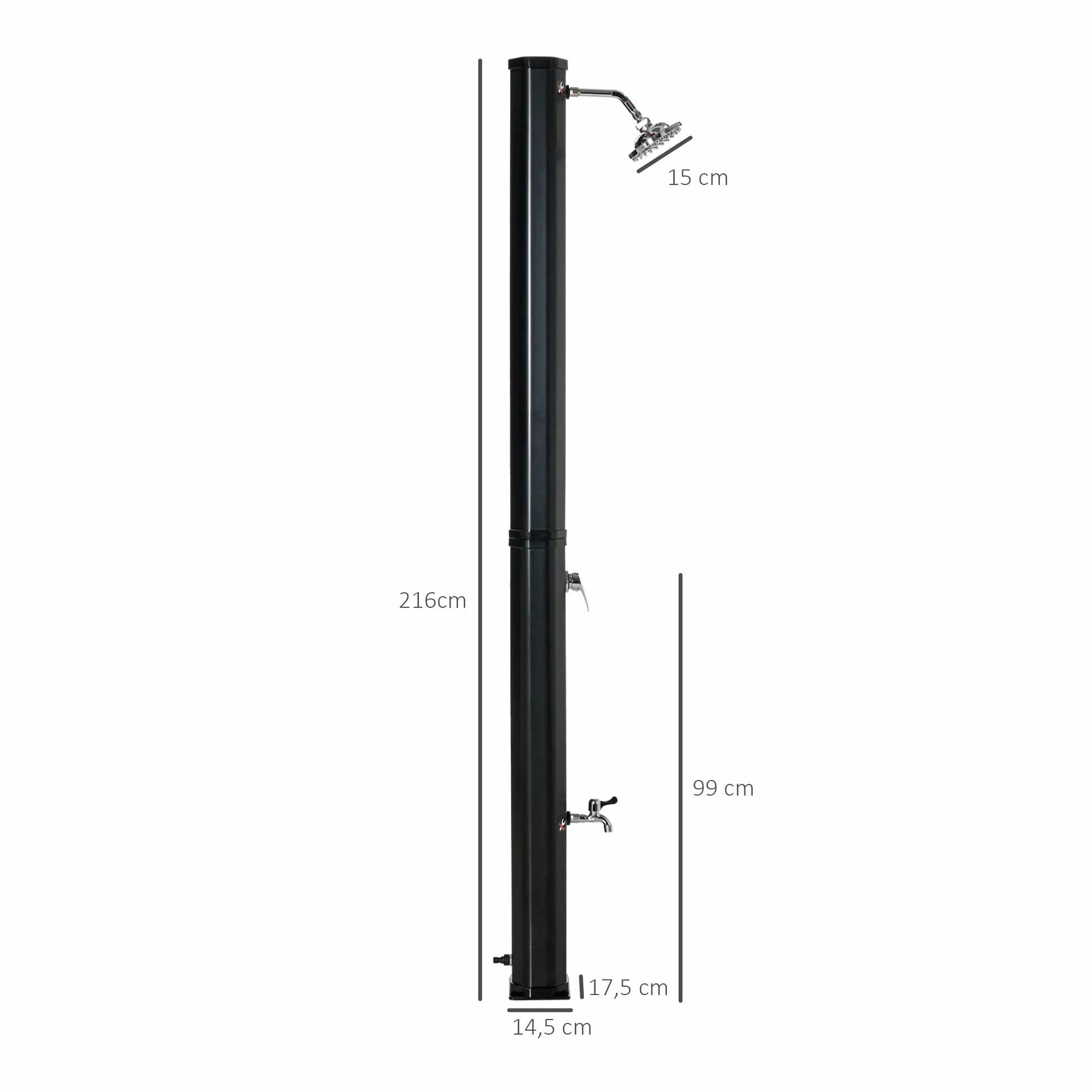 Outsunny Douche Solaire Extérieure 35L Jardin Plage Piscine avec Thermostat Eau Froide Chaude Max 55°C Noir