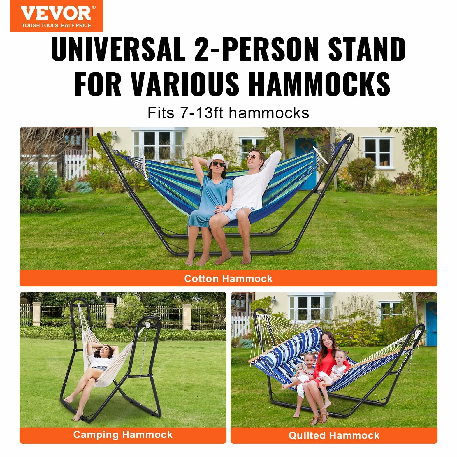 VEVOR Support de Hamac Portable, Charge 204 kg, Cadre Universel en Acier pour Hamacs 2,1-3,9 m