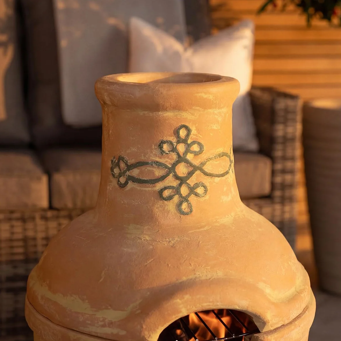 CHARLES BENTLEY Cheminée mexicaine en argile terracotta avec grille BBQ 75x35cm