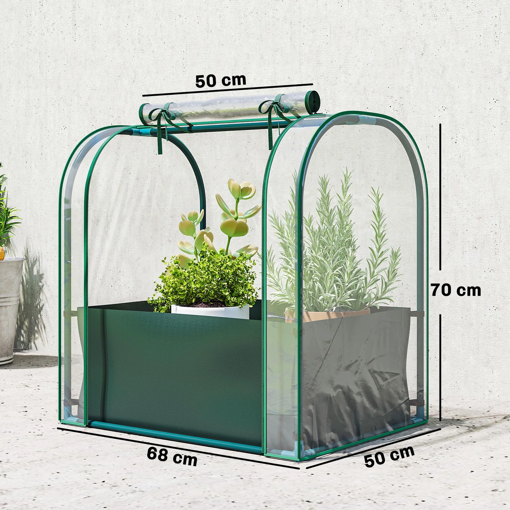 Outsunny Mini Serre de Jardin 68 x 50 x 70 cm, avec Sac de Plantation, Porte Enroulable, Vert foncé