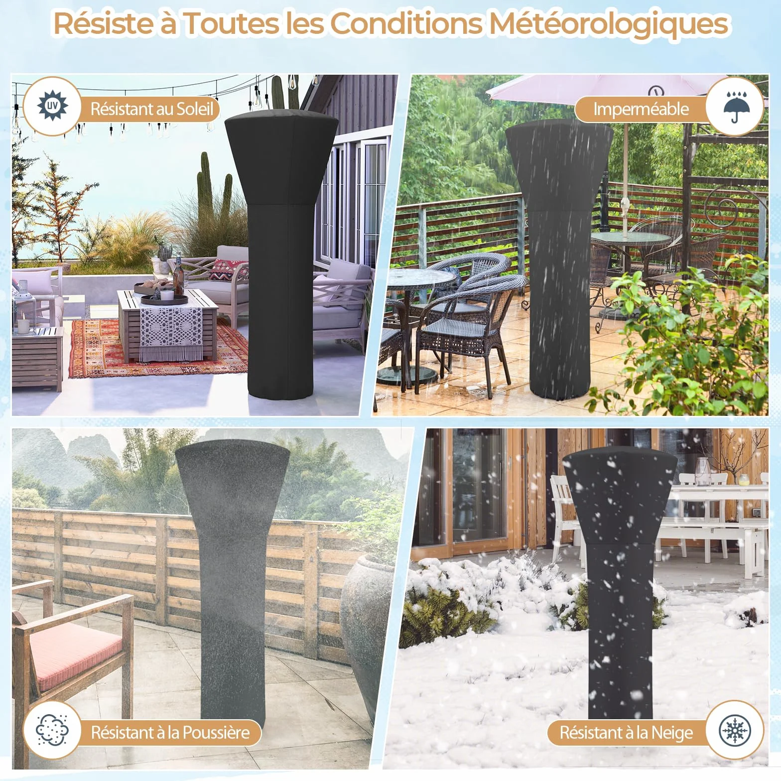 GOPLUS Housse de Chauffage de Terrasse 210D, Imperméable Protection pour Chauffage 220 x 86,5 x 48,5 CM Noir