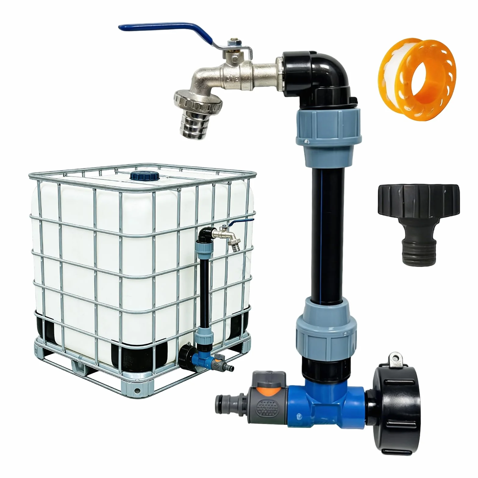 Robinet Cuve 1000l Col De Cygne 3/4", 2 En 1 Adaptateur Cuve 1000l, Robinet Récupérateur Eau De Pluie, Vanne Pour Réservoir Eau 1000 Litres Extérieur