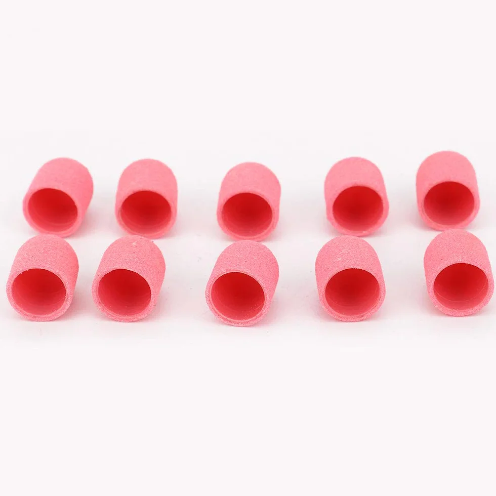 16 mm x 25 mm Bandes de ponçage Capuchons Tambour Mandrels Électrique Polisseuse Sable Manucure Pédicure Outil (1 Mandrel+10 Capuchons de ponçage – Rose)