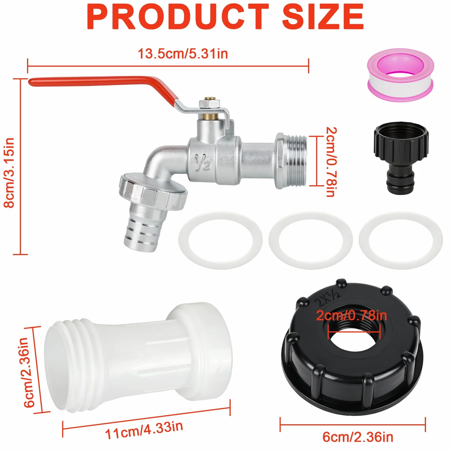 Robinet d'écoulement IBC avec adaptateur 1/2" pour réservoir 1000 litres S60 x 6