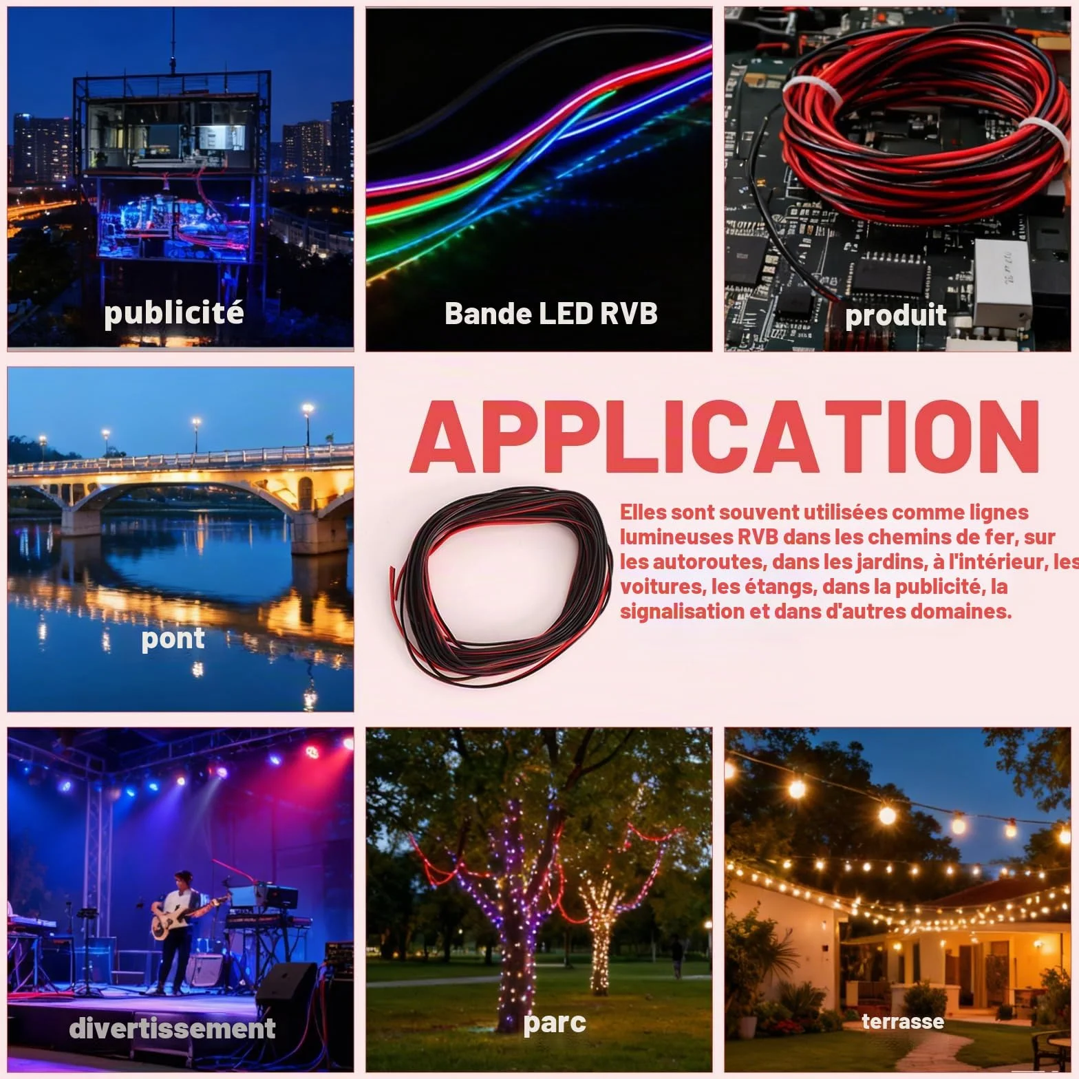 TNSLAND Fil électrique 12v 10 Mètres 22AWG, Cable 12v, Câble électrique à 2 Conducteurs Noir et Rouge, Câble LED, Câble à 2 Conducteurs pour Projets DIY avec Bandes LED et Câblage électronique