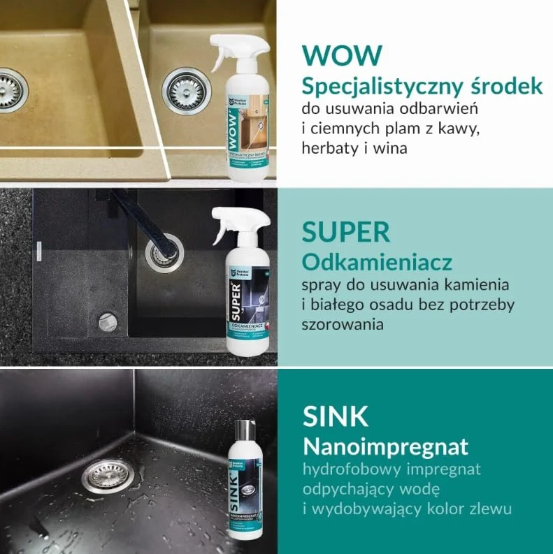 Shieldon Protects Kit de Rénovation pour Éviers en Granit et Composite - Nettoyant Pierre Naturelle, Anti-Calcaire et Imperméabilisant Hydrofuge pour Pierre Cuisine - Avec 2 Éponges et Chiffon