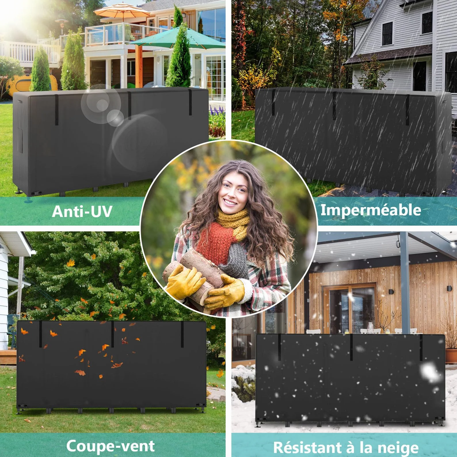 Himimi Porte-Bûches Extérieur Réglable 235 x 25 x 116 cm Capacité 1,2 m³ Support Bûches avec Housse Imperméable