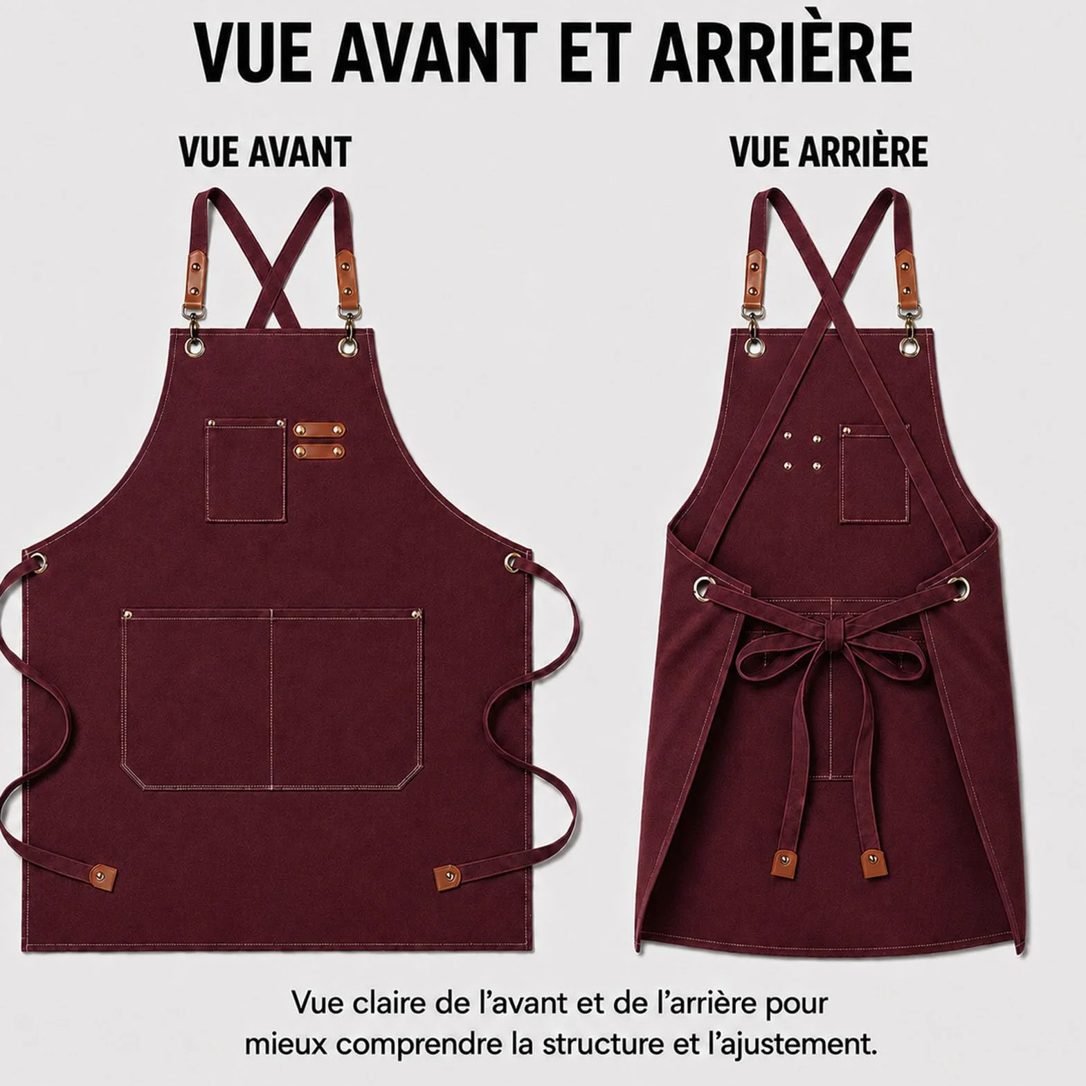 Tabliers de Cuisine 68x76cm Réglable avec 3 Poches pour Hommes Femmes Barbecue