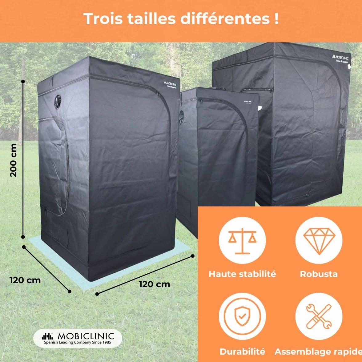 Mobiclinic® Growbox 120x120x200cm Premium Mylar 97% Reflective Hydroponique Imperméable