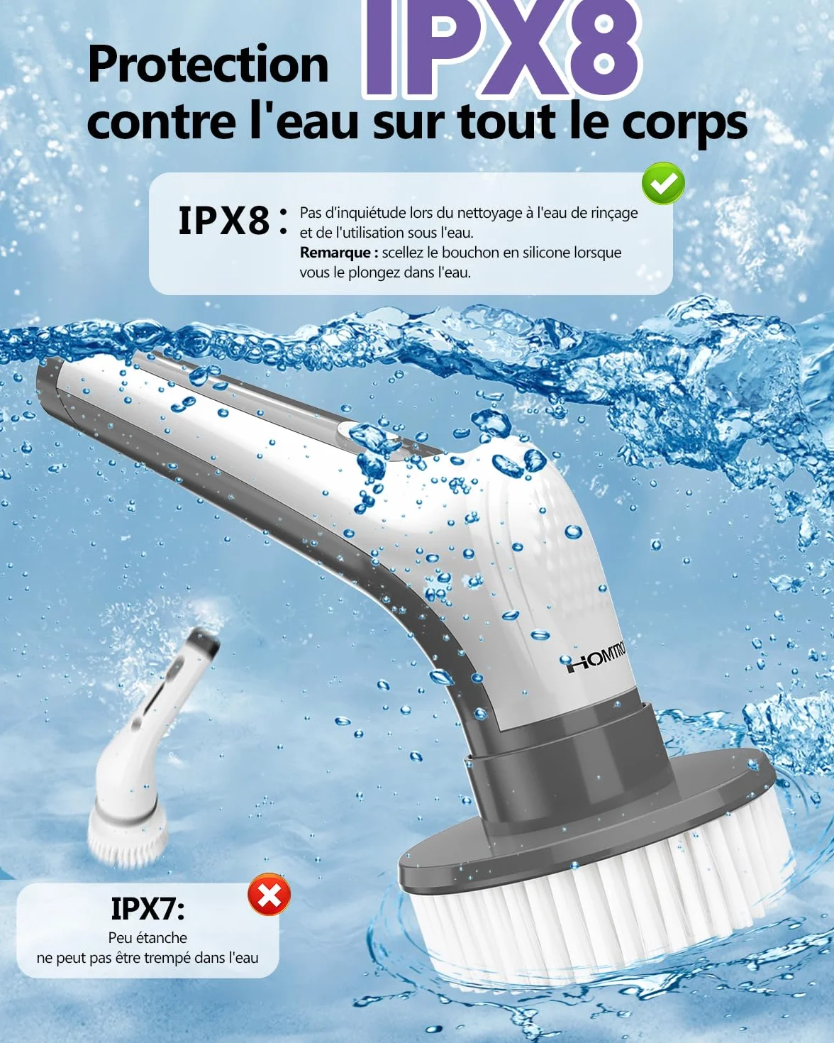 Brosse Électrique Nettoyage Rechargeable USB sans Fil, Electric Spin Scrubber, avec Tige Télescopique et 9 Têtes Interchangeables pour Salle de Bain