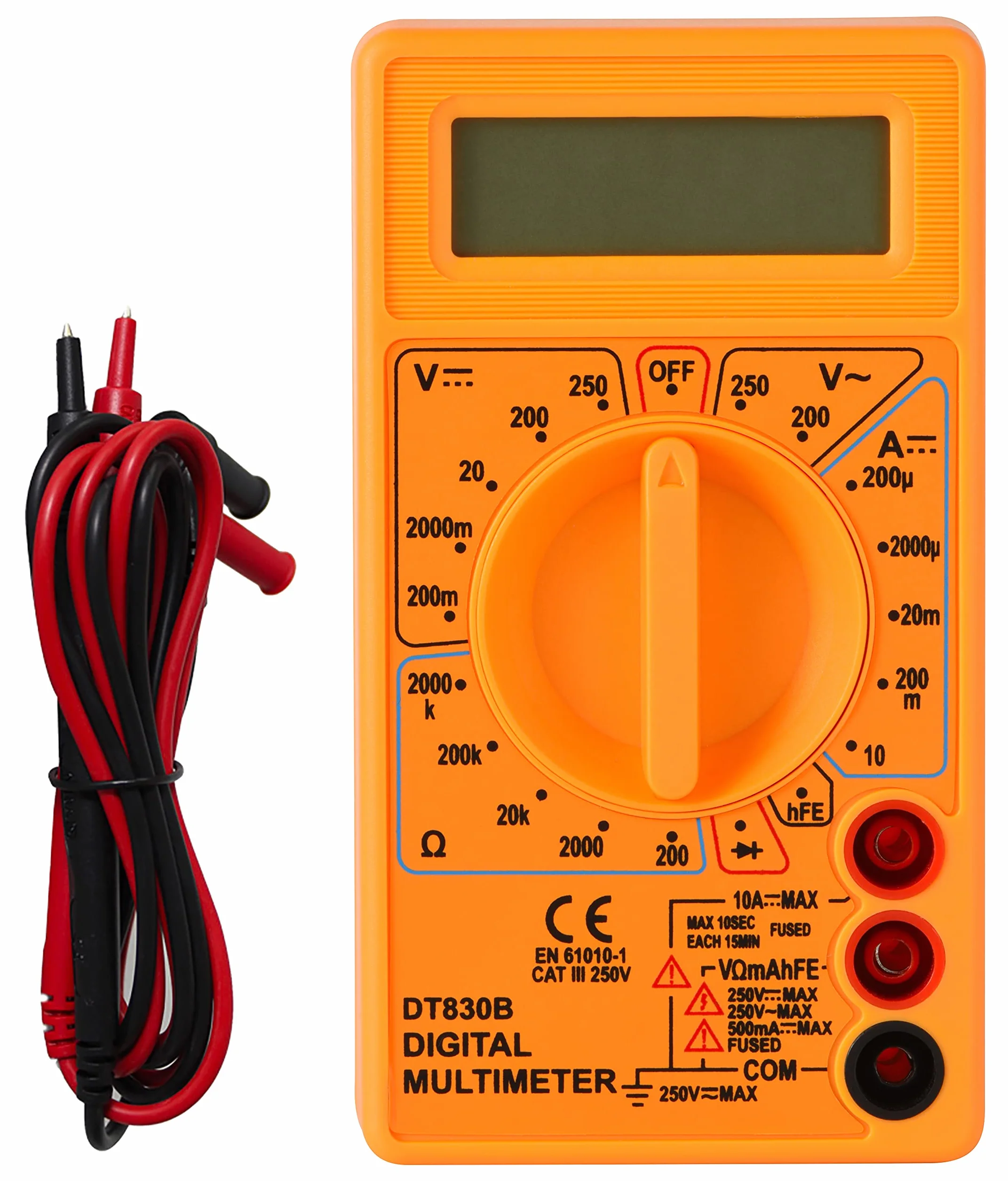 Electraline 59007 Multimètre Digital électronique Professionnel Portable, Ampèremètre Voltmètre Ohmmètre, Ampère Ohm Volt AC/DC Tension Résistance Diode Transistor hFE, Testeur de continuité, Jaune