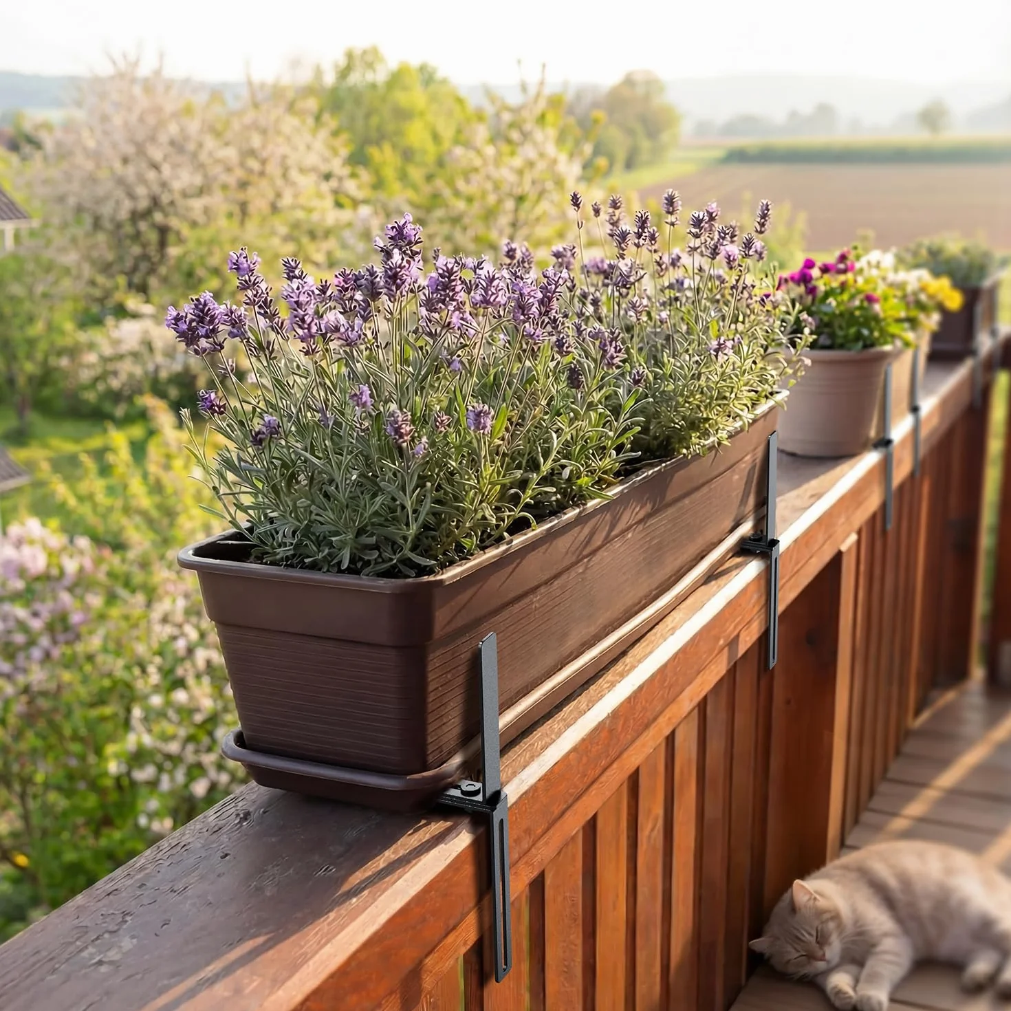 Lot de 6 supports de jardinière en forme de H sans perçage pour balustrades 1,5-32 cm et jardinières 15-23 cm