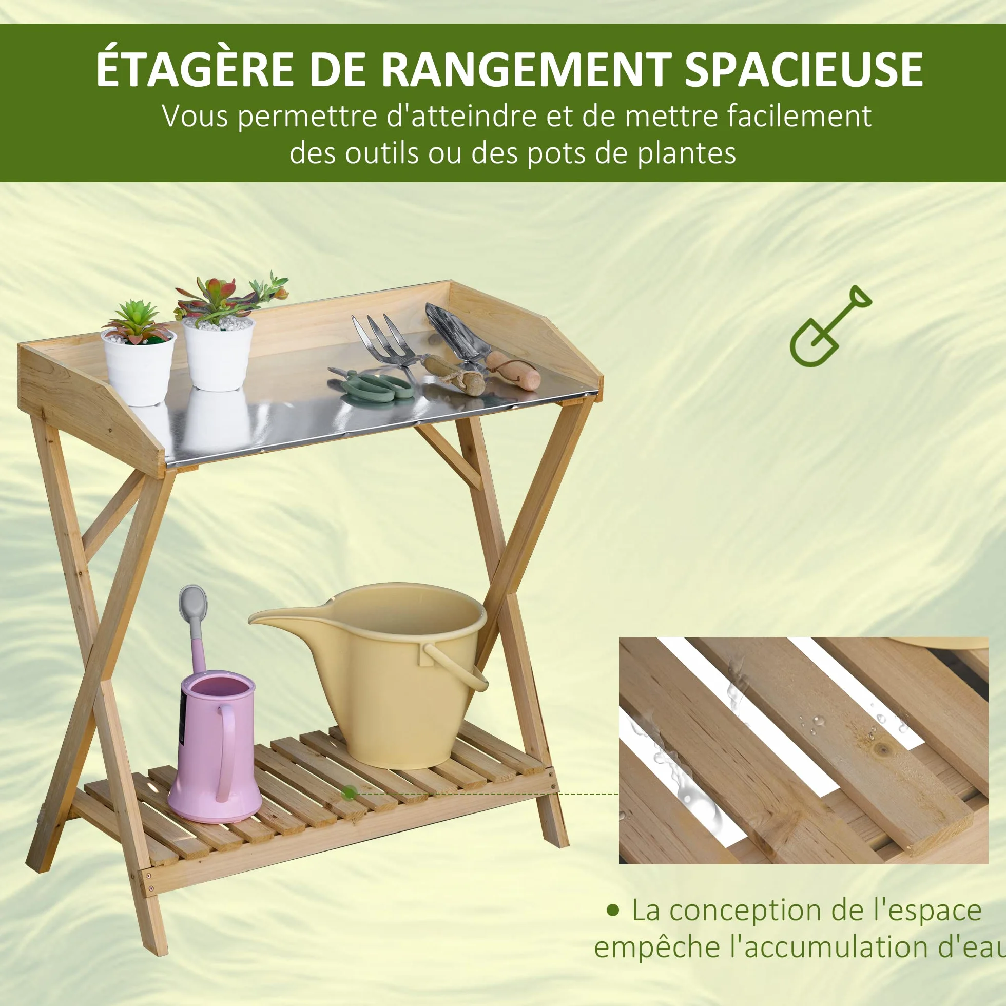 Outsunny Table de rempotage Jardinage Acier galvanisé Bois Sapin pré-huilé