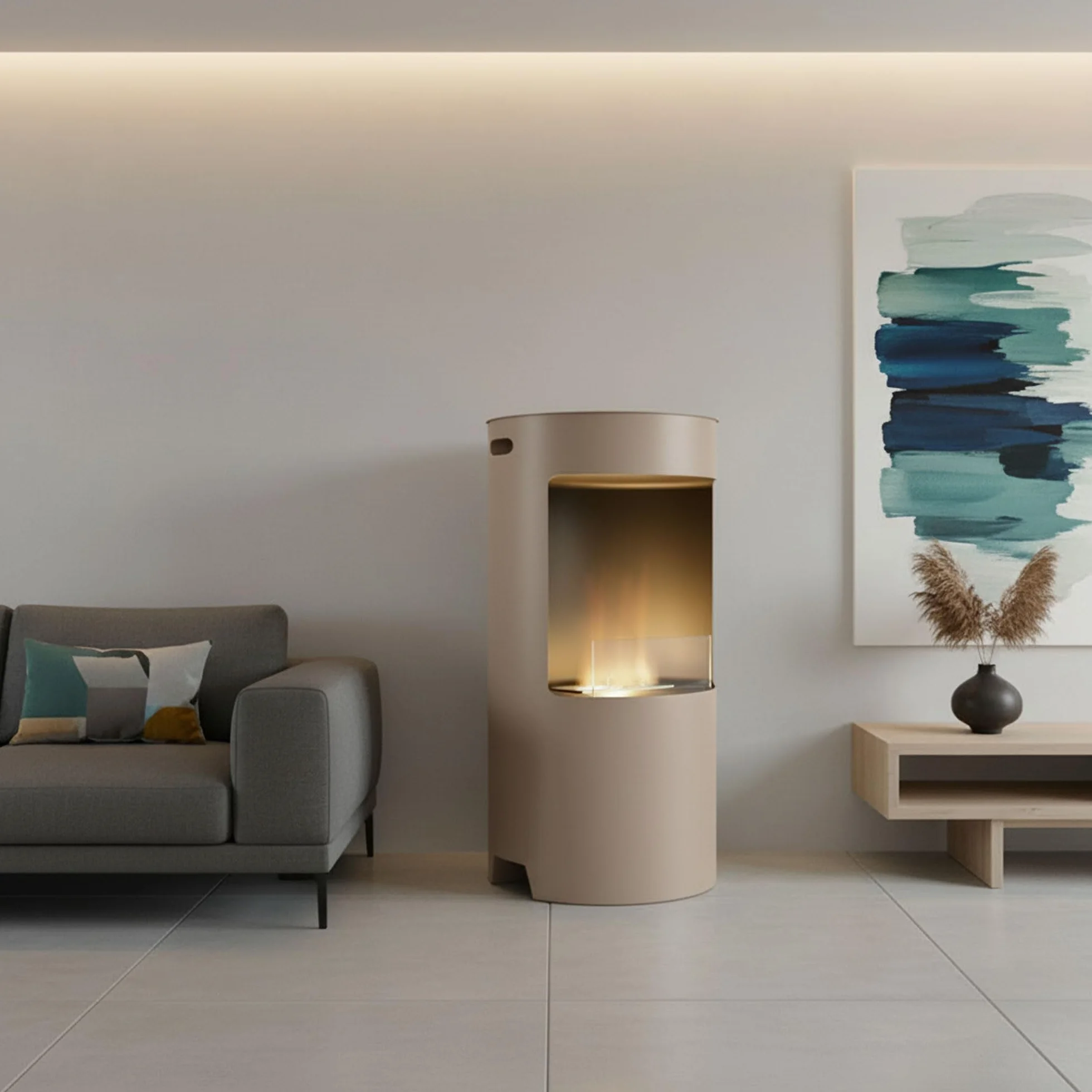 Giulio Cesare Cheminée de sol Ø40x80 cm acier inoxydable taupe design intérieur
