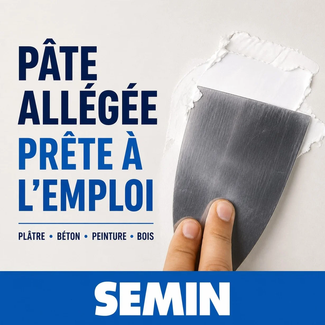 Semin SEM-LIGHT Enduit de Rebouchage Allégé 1 L – Ultra Léger, Sans Retrait & Séchage Rapide – Réparation Trous & Fissures – Intérieur Murs & Plafonds – Blanc Mat – Spatule Intégrée
