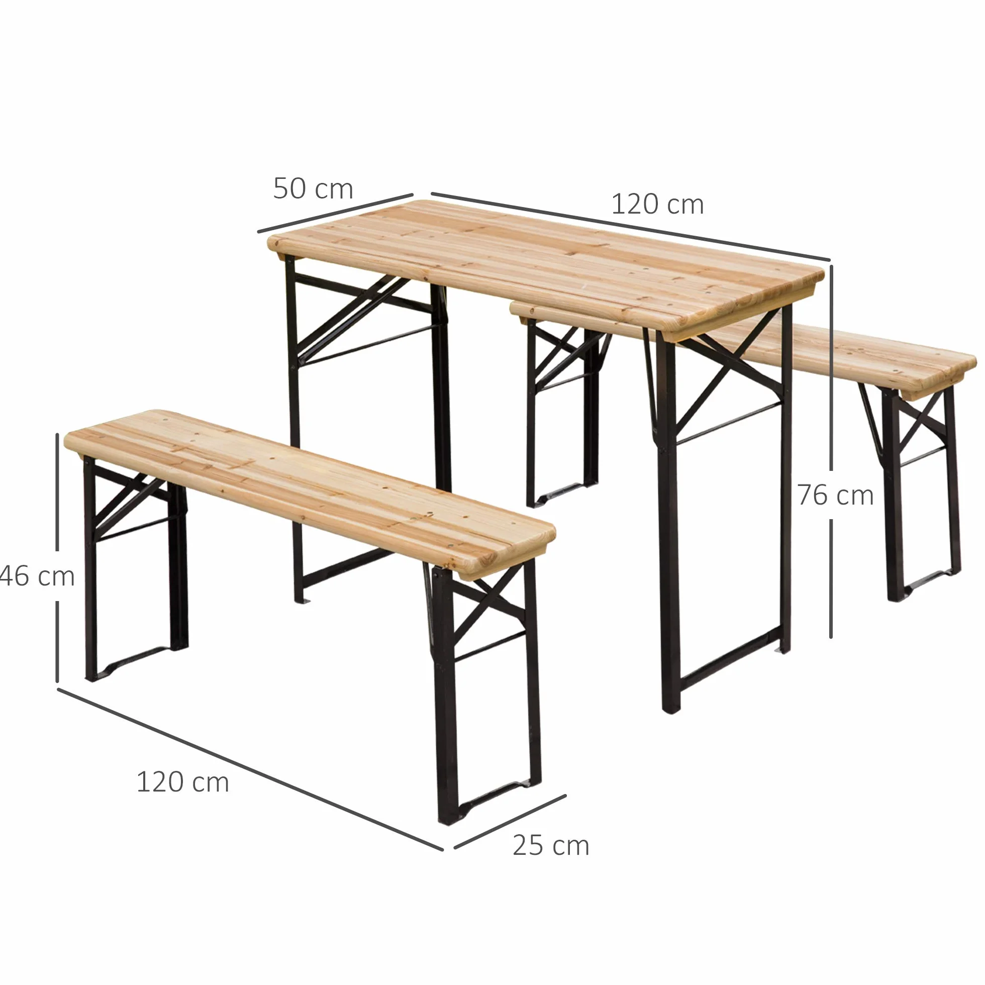Outsunny Table de Camping Pique-Nique Pliable avec 2 Bancs Métal Époxy Noir