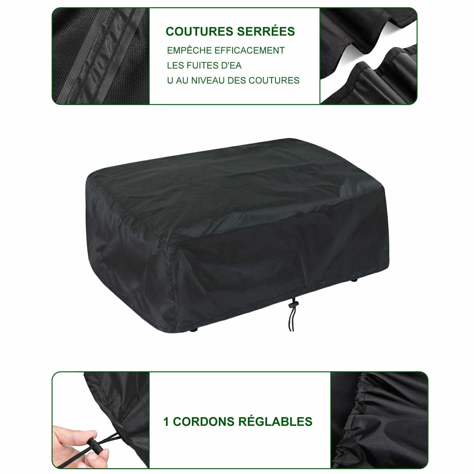 Housse de Protection pour Plancha 80x60x25 cm Imperméable Anti-UV Noir Universelle