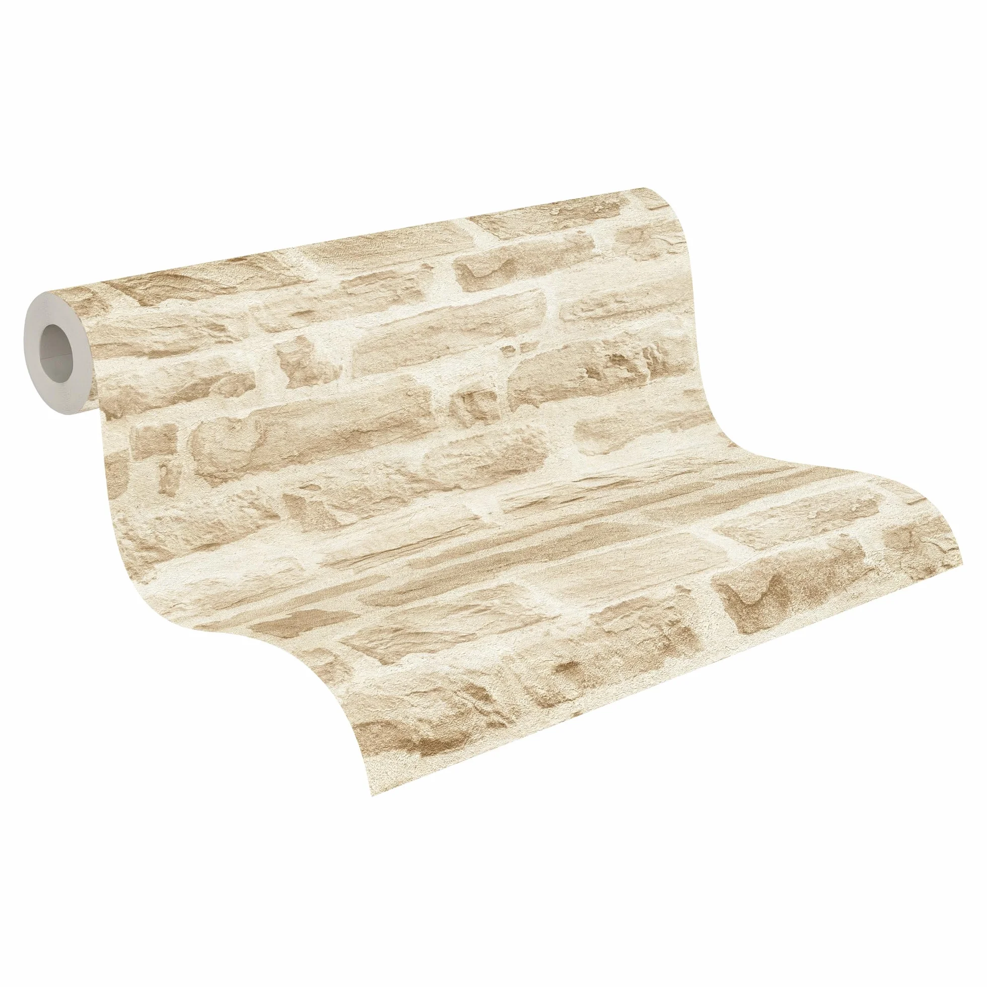 A.S. Création papier peint intissé style maison de campagne en crème, beige – papier peint effet pierre naturelle authentique 10,05 m x 0,53 m – 355802