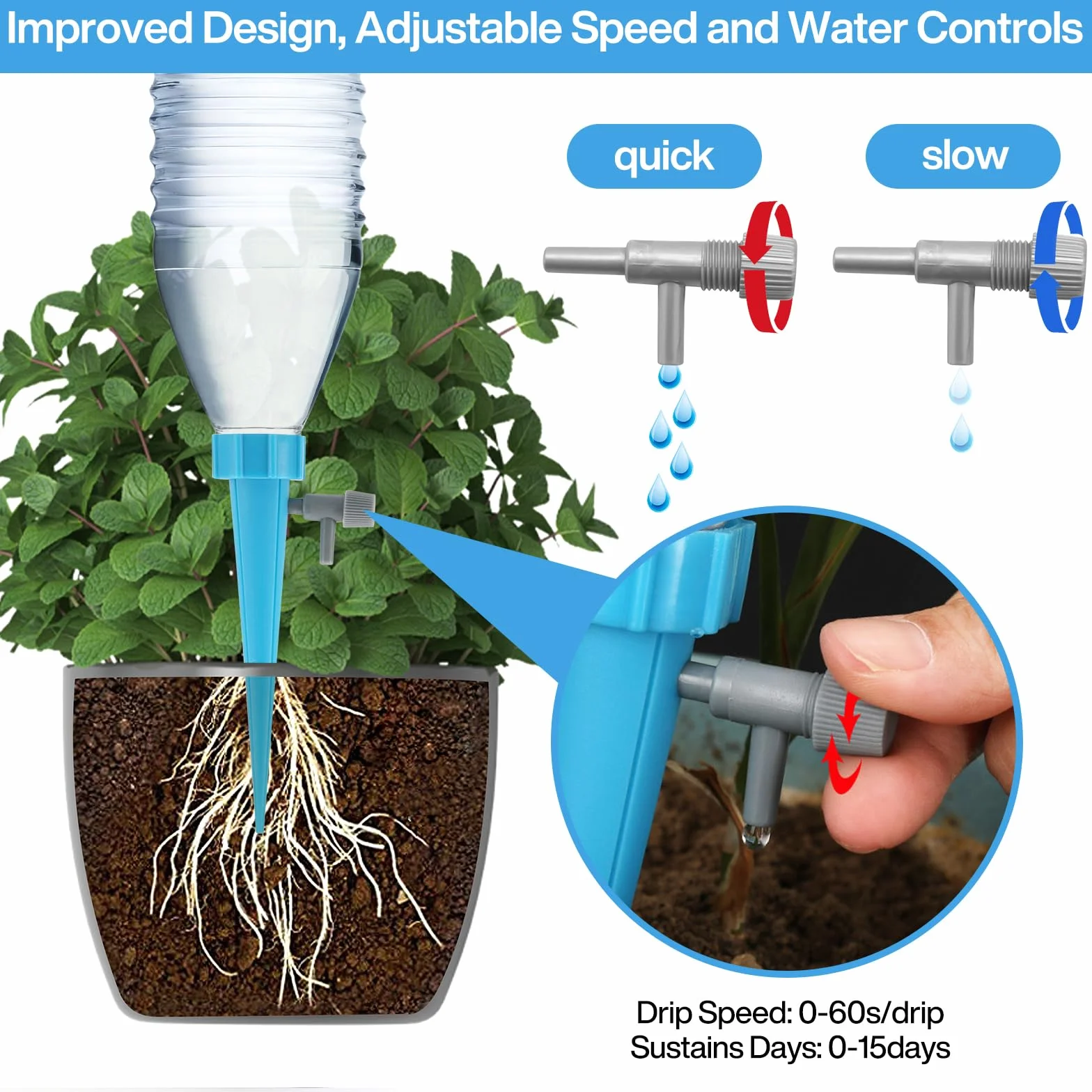 Kit de Goutte à Goutte Bouteille 24 Pièces Cône d'Arrosage Automatique avec Vannes pour Jardin Maison Potager
