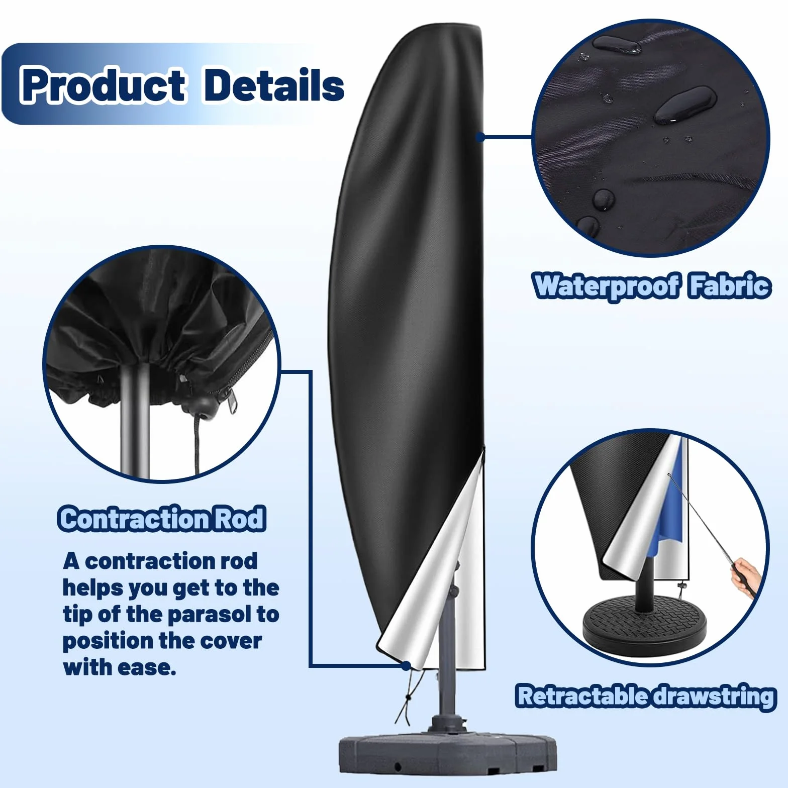 Housse de Parasol Déporté en Tissu Oxford 210D, Protection Anti-UV Imperméable, Fermeture éclair, Perche Télescopique, 265cm