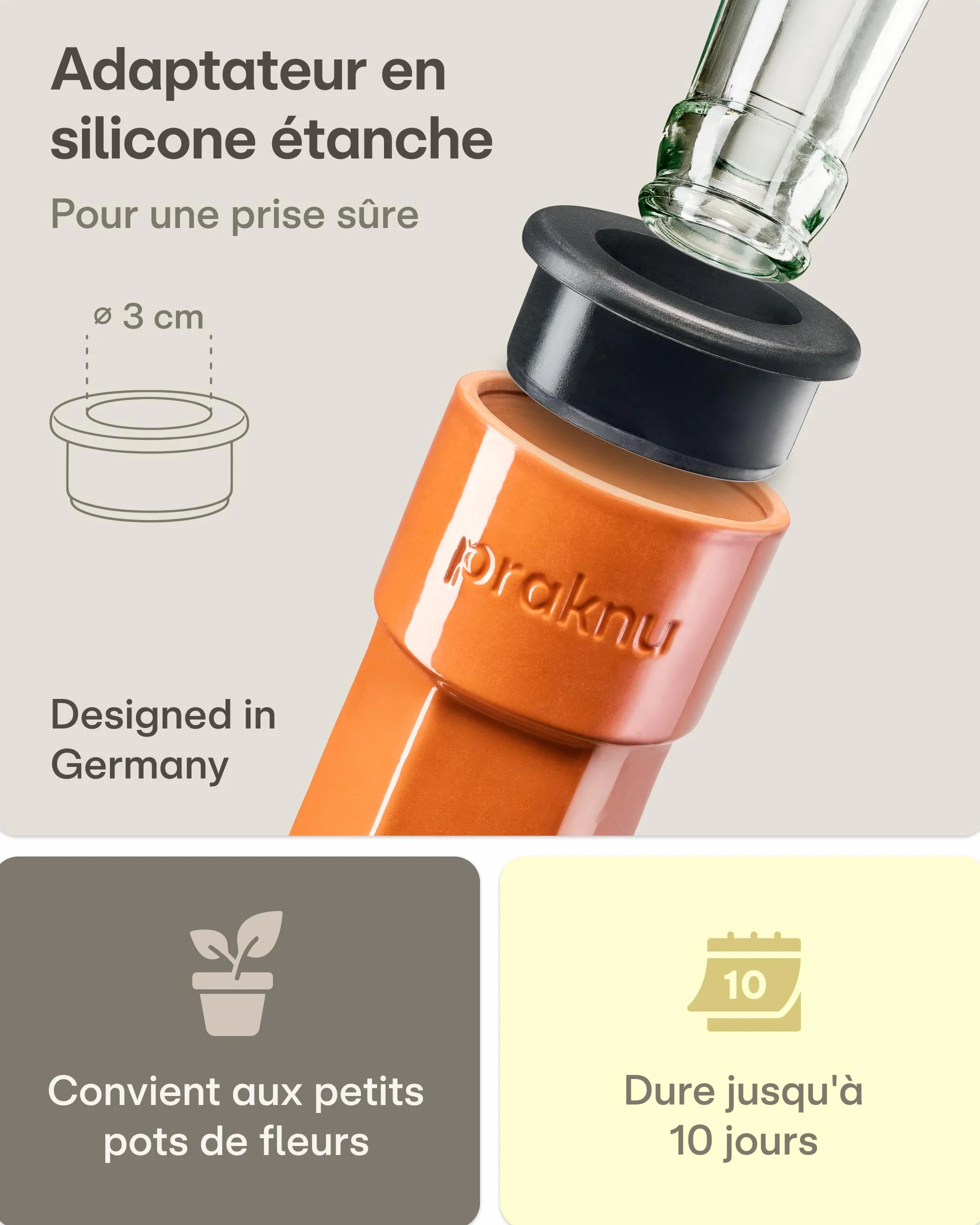 Oyas à Planter en Terre Cuite Petit – Arrosage Automatique Jusqu’à 10 Jours – Étanche avec Adaptateur PET – Distributeur d’Eau pour Vacances