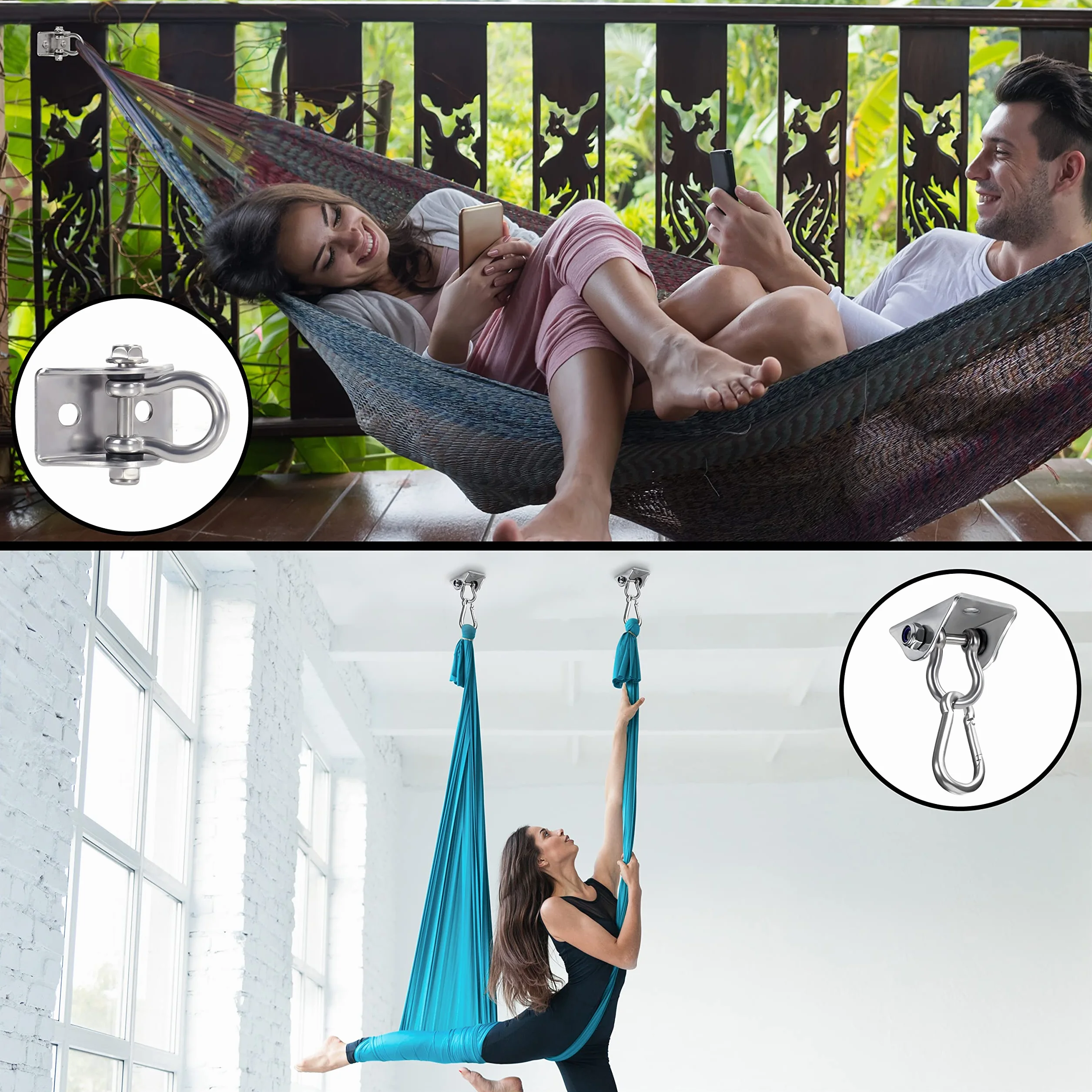 BELLE VOUS Crochet Plafond Suspension Robuste Lot de 2 - Crochet de Plafond Rotatif en Acier Inoxydable avec Vis - Charge 450 kg pour Chaise Hamac Balançoires Sac de Frappe