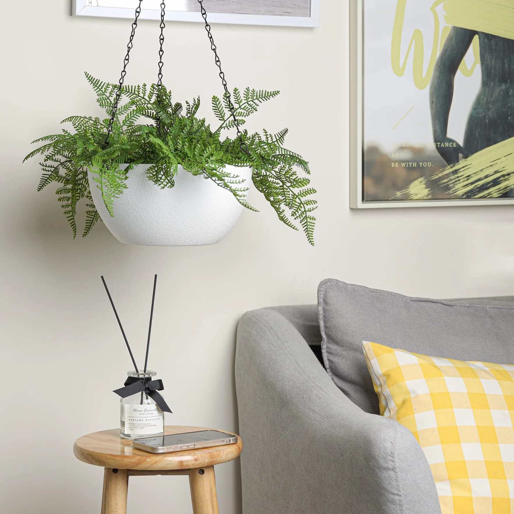 Pots Fleurs Suspendus 25 cm Lot de 2 Blancs avec Chaîne Amovible