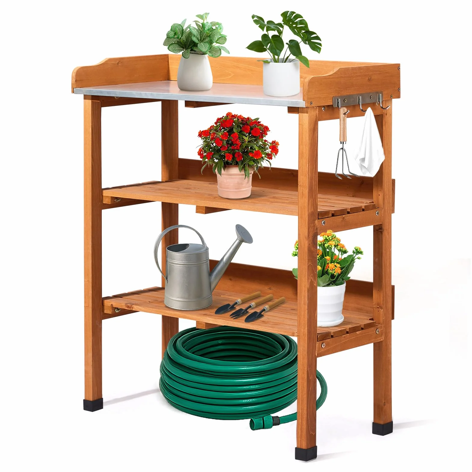 LEADZM Table de rempotage 74 x 36 x 90 cm Plan de Travail galvanisé Bois Sapin pré-huilé