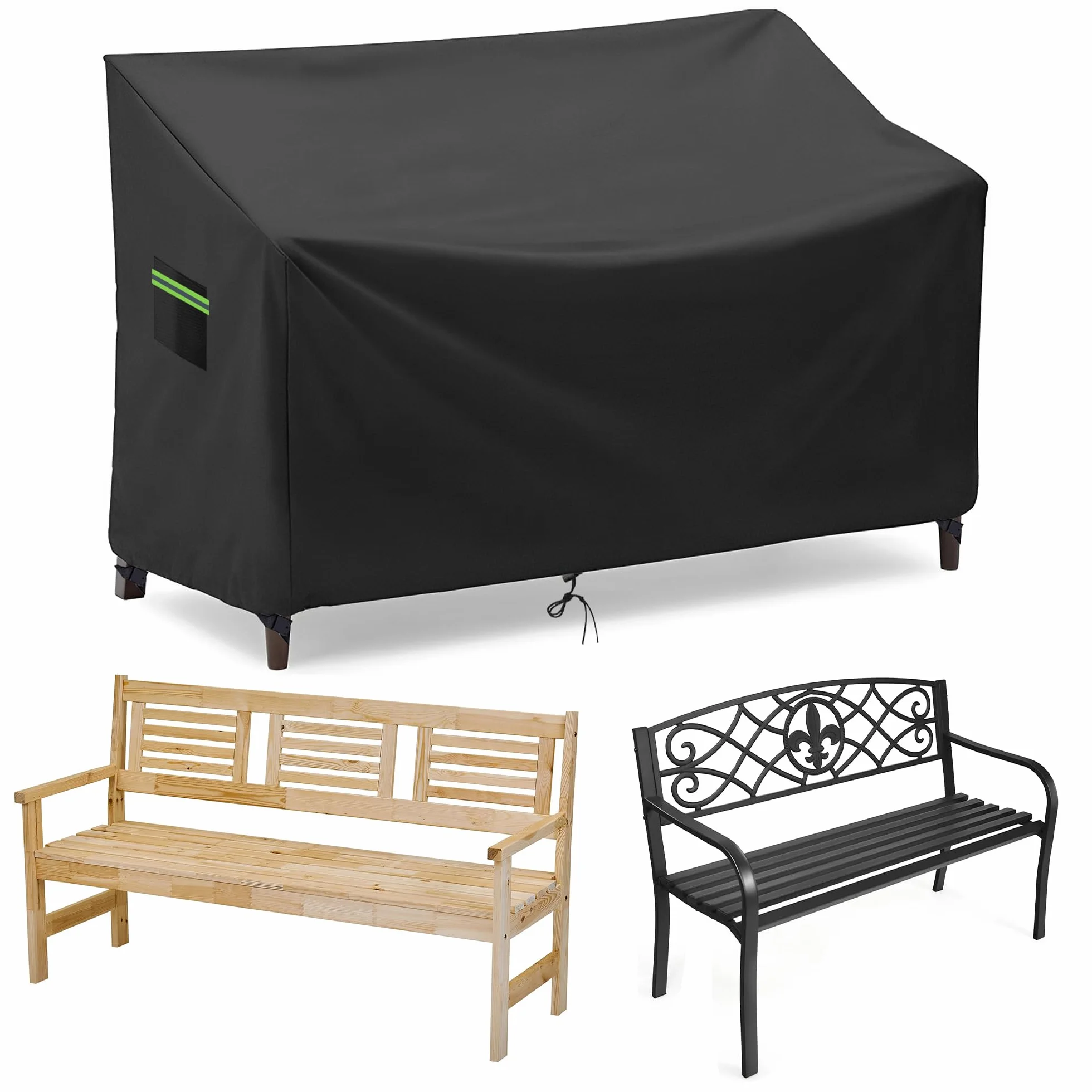 Housse de banc de jardin 3 places Oxford 420D imperméable coupe-vent revêtement PU 134x66x63/89cm Noir