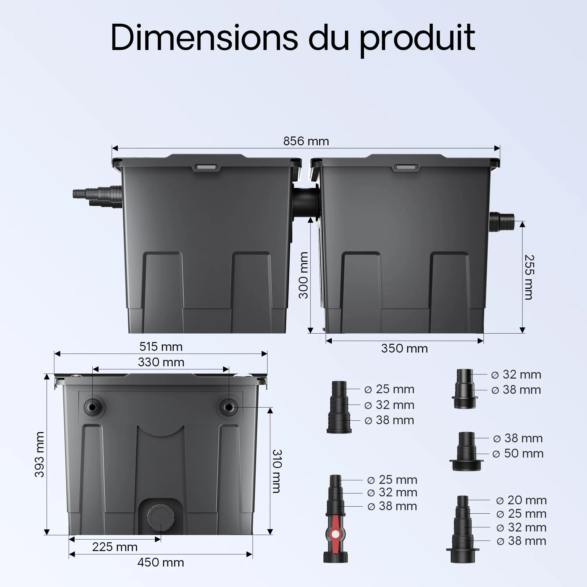 Kit complet Wiltec CBF-350B Filtre de bassin 60000 L CUV-236 Lampe UV UVC 36W