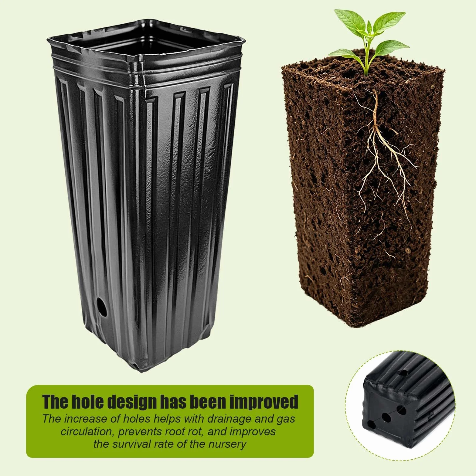 Pots de fleurs hauts en plastique 20 cm avec trous de drainage Lot de 30