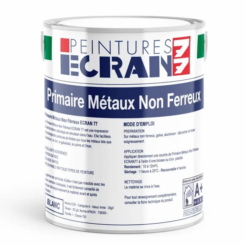 Primaire métaux non ferreux, peinture sous-couche aluminium, zinc, cuivre, métaux galvanisés, intérieur, extérieur ECRAN 77 1 litre