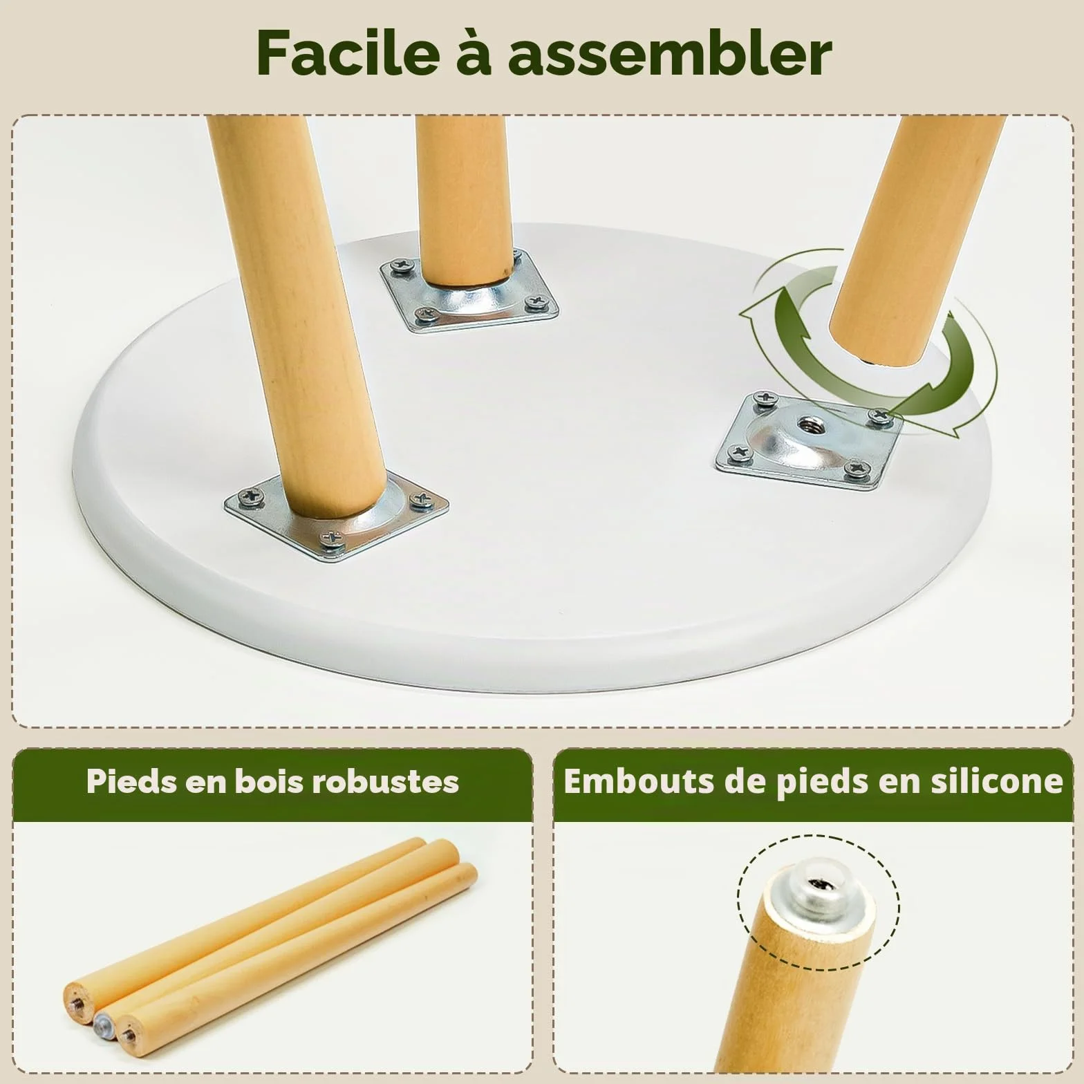 Bamworld Support pour Plantes d'Intérieur en Bois Rond, Table d'Appoint Moderne Style Milieu du Siècle - Blanc